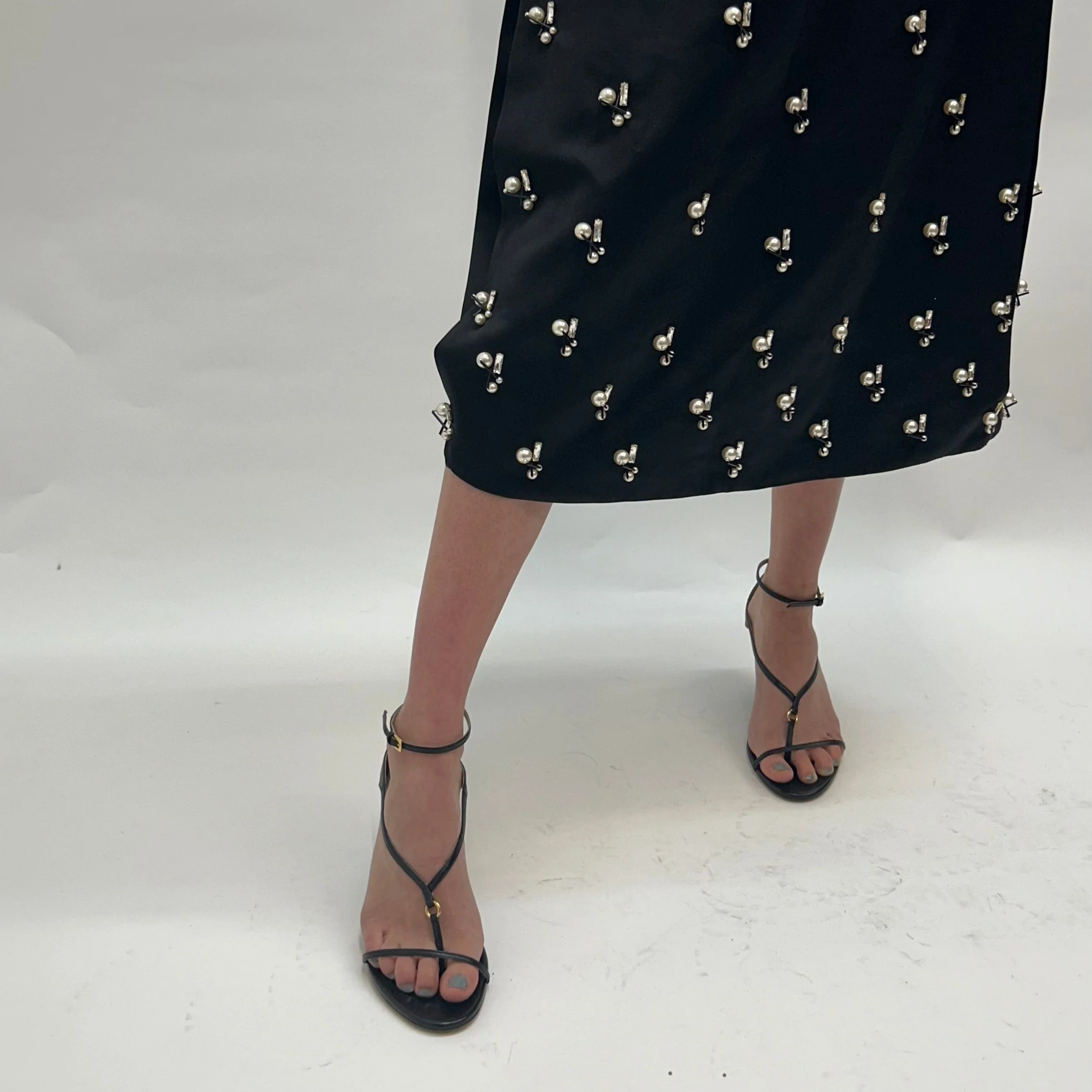 Khaite Black Leather Ankle Strap Wedge Sandals - Image 6