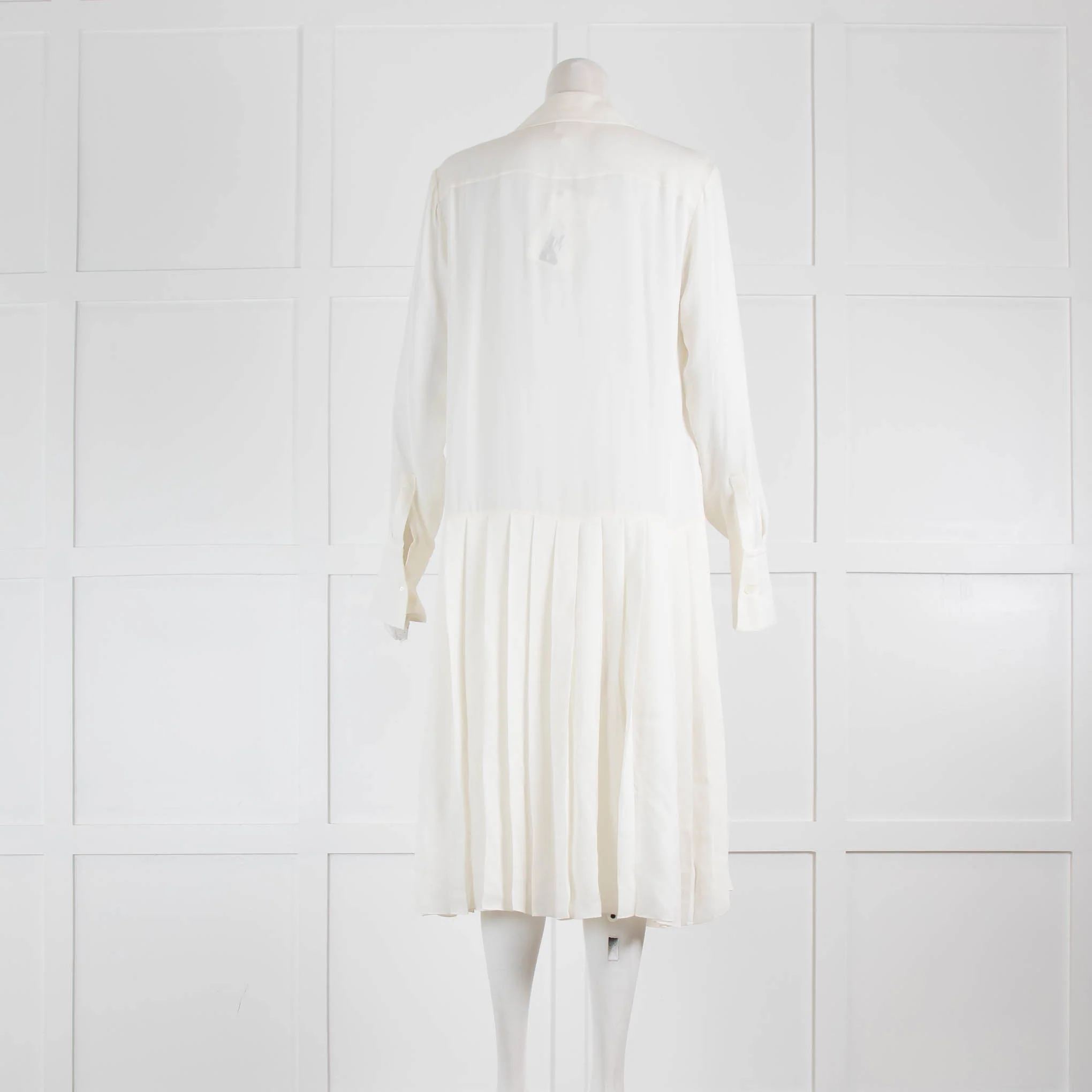 Khaite Cream Silk Pleated Long Sleeve Dress - Image 3