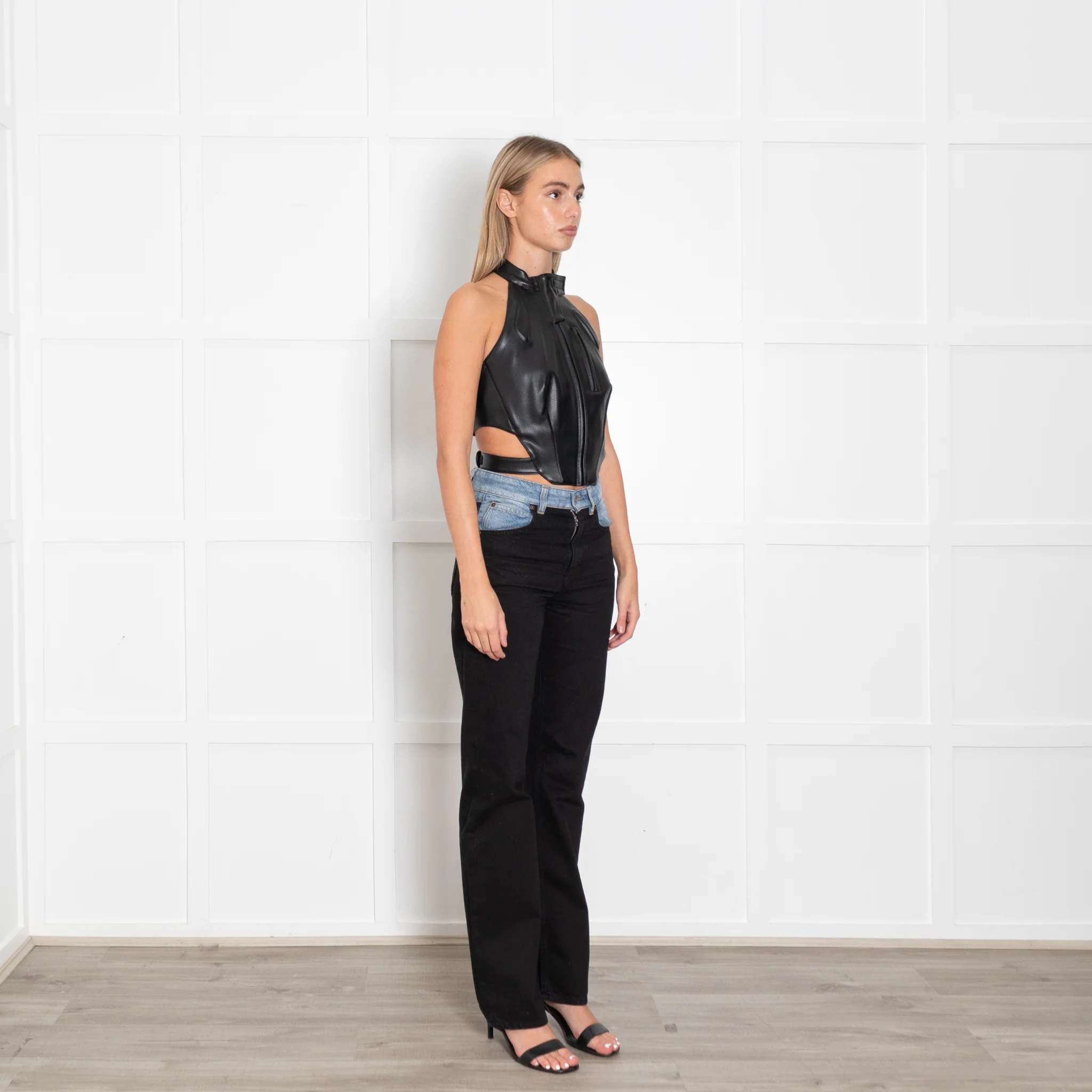 KHY Black Faux Leather Biker Style Halter Top - Image 7