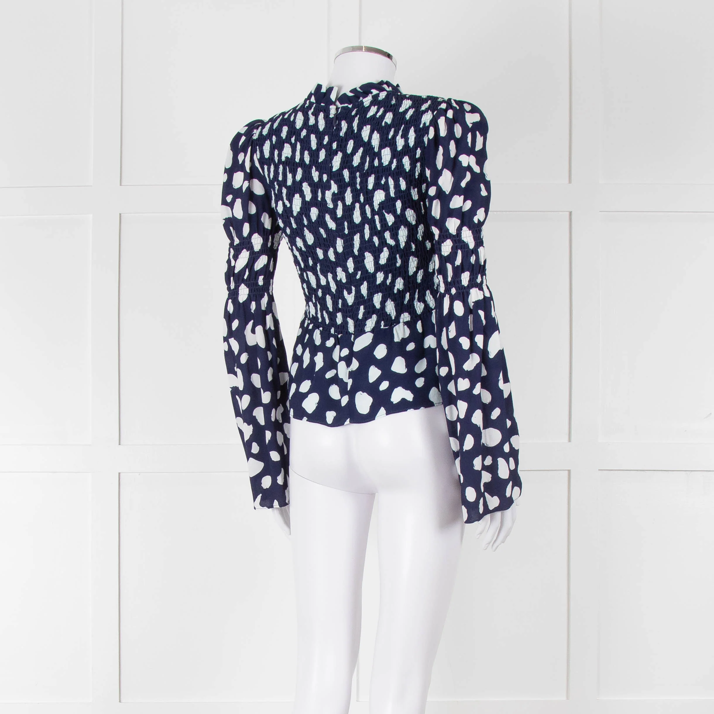 Kitri Blue And White Pattern Smocked Front Top - Image 4