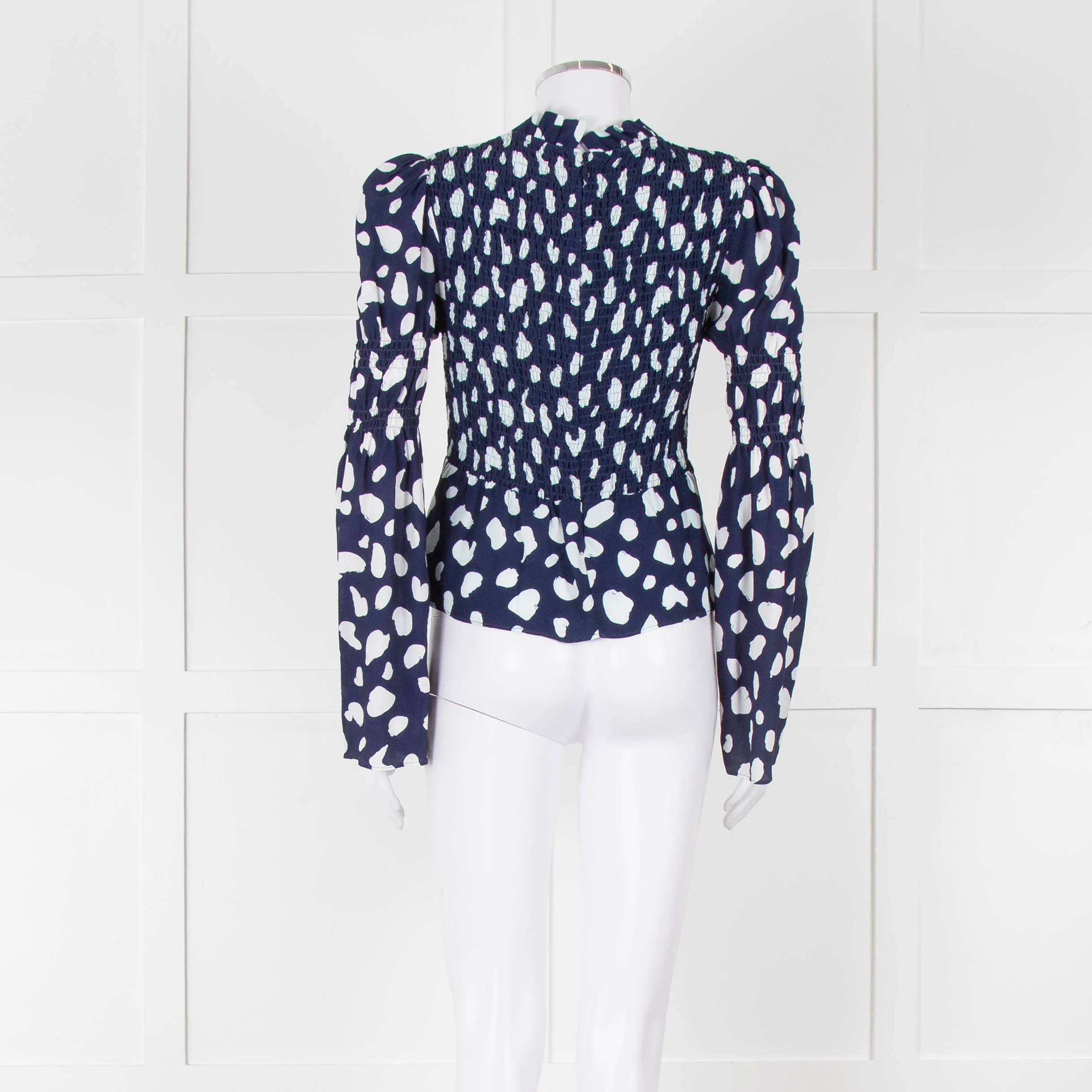 Kitri Blue And White Pattern Smocked Front Top - Image 5
