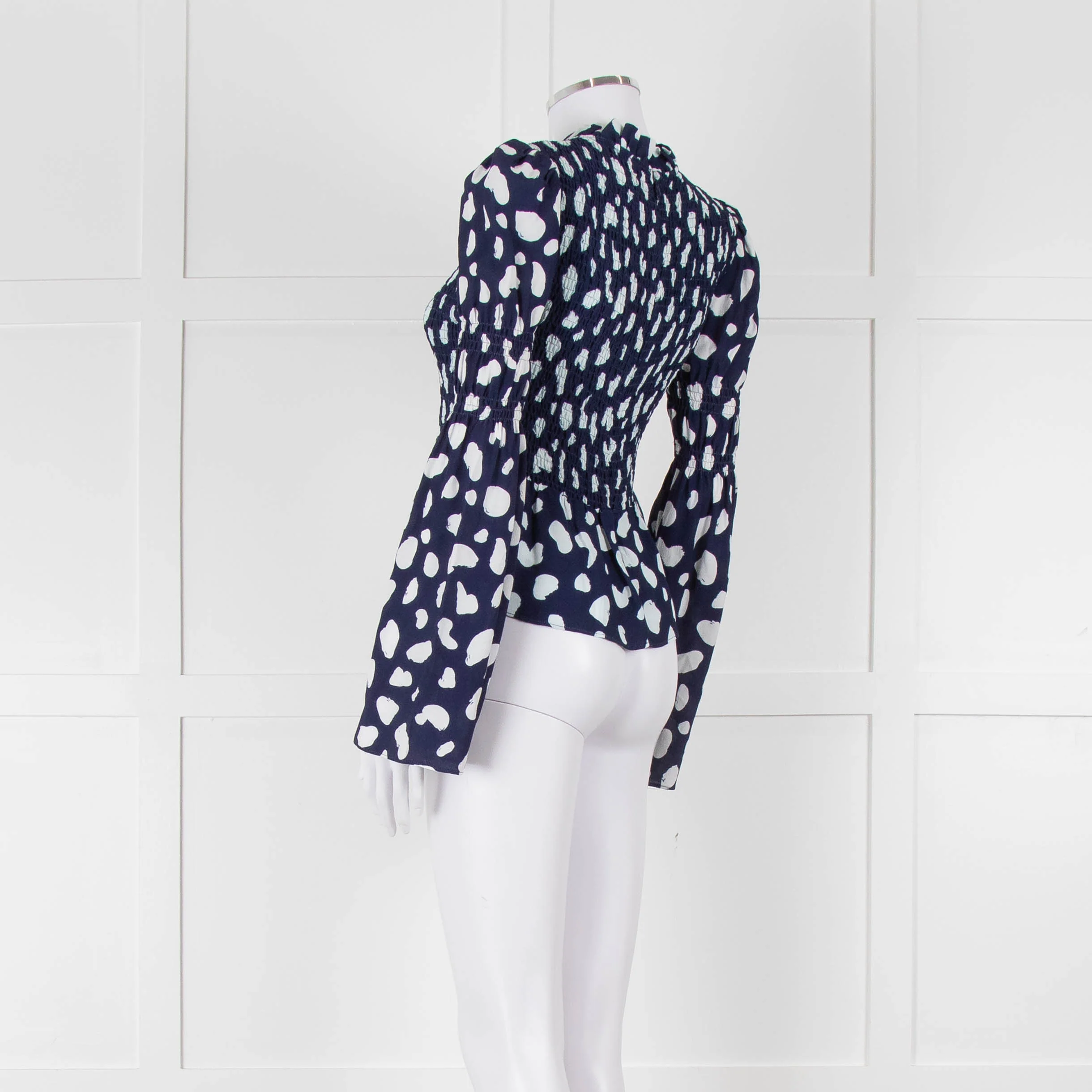 Kitri Blue And White Pattern Smocked Front Top - Image 6