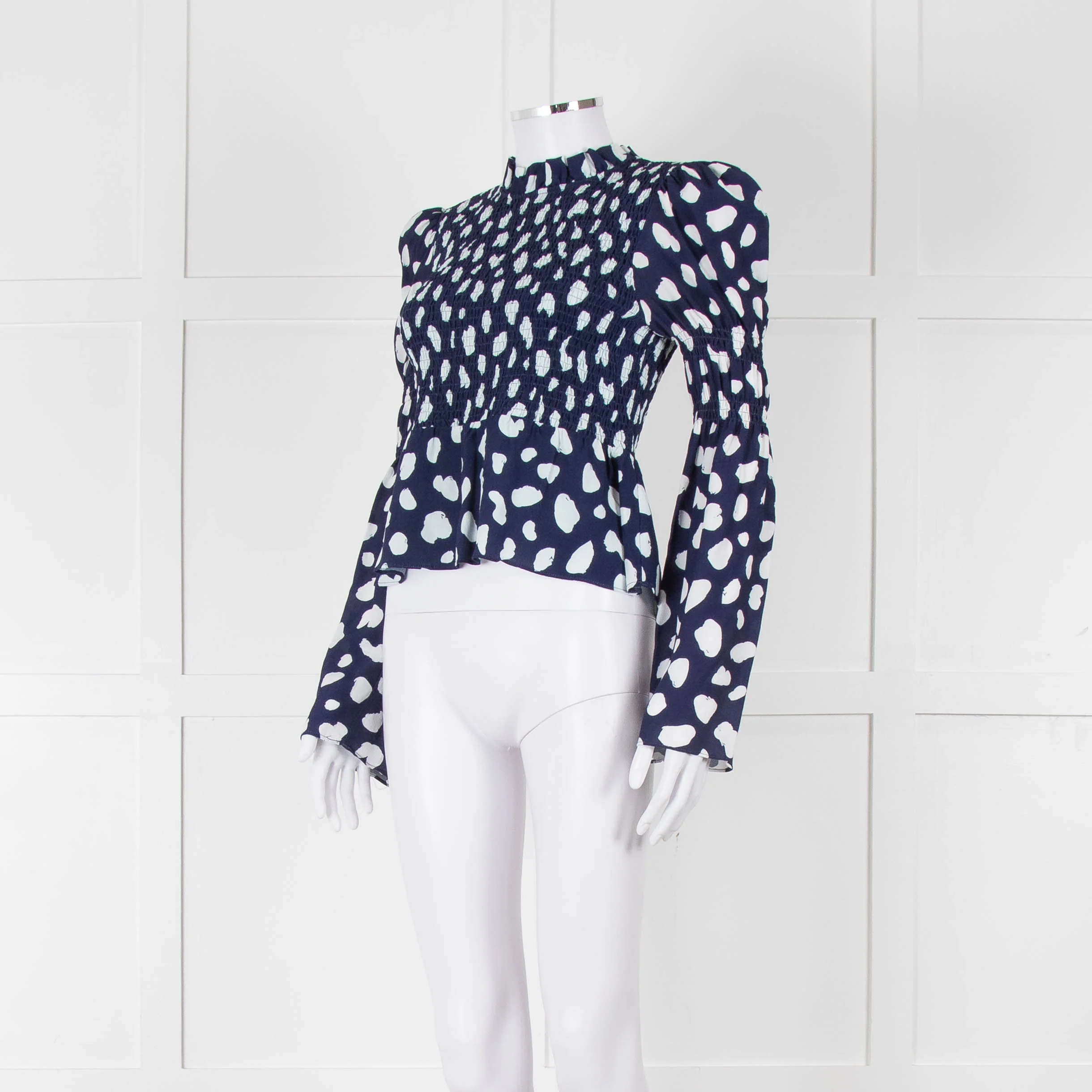 Kitri Blue And White Pattern Smocked Front Top - Image 8
