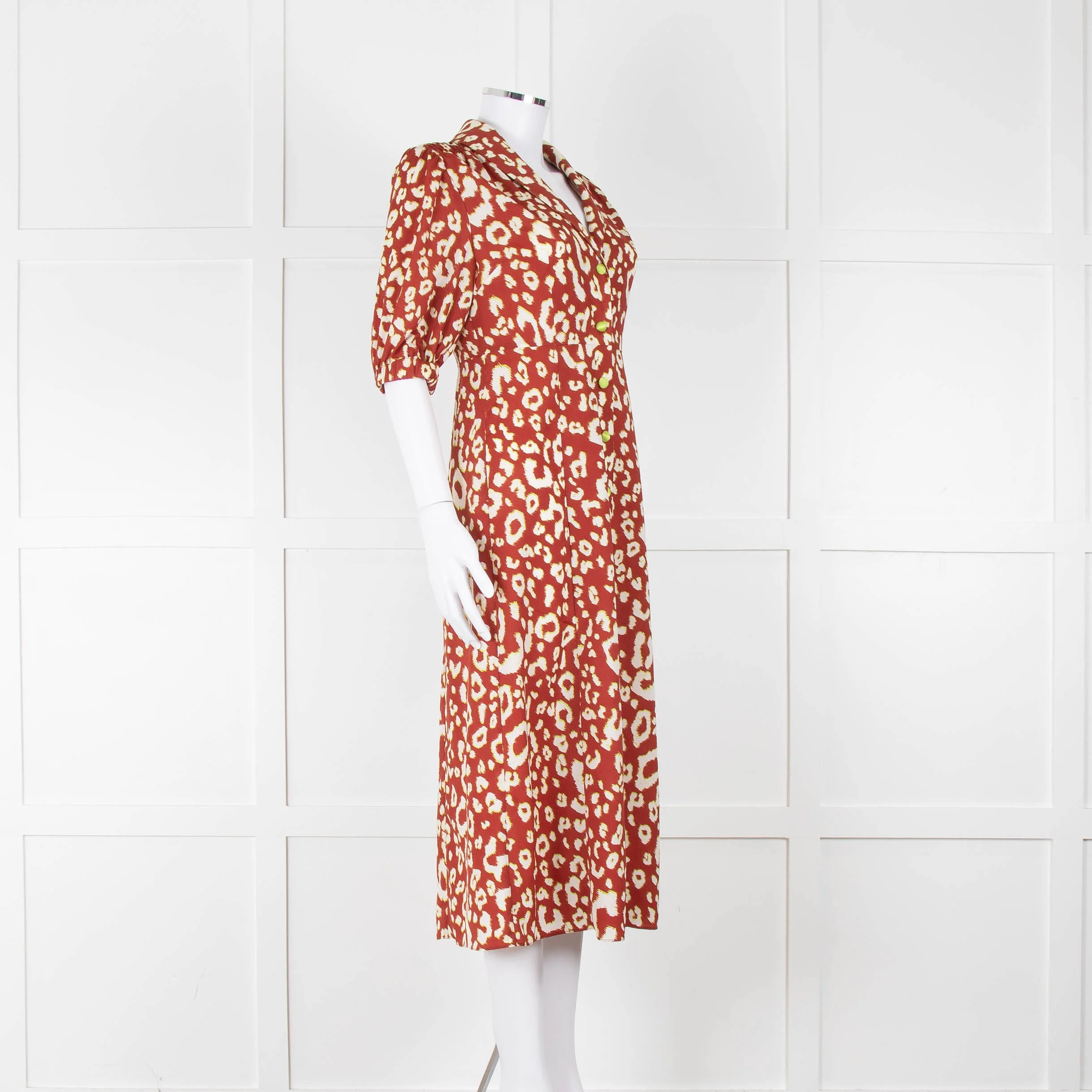 Kitri Brown Lime Green Printed Midi Dress - Image 2