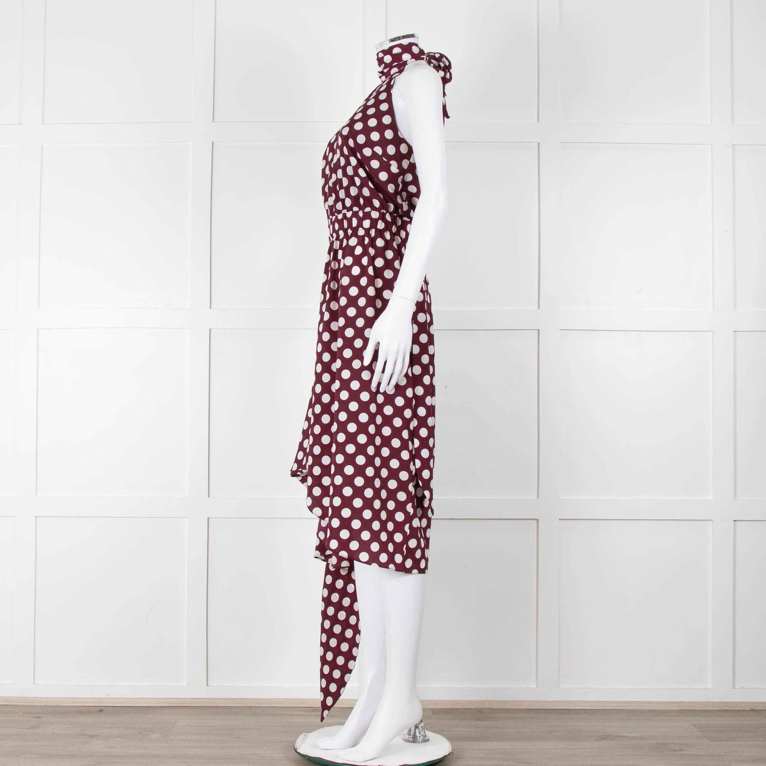 Kitri Brown White Polka Dot Sleeveless Wrap Over Dress - Image 7