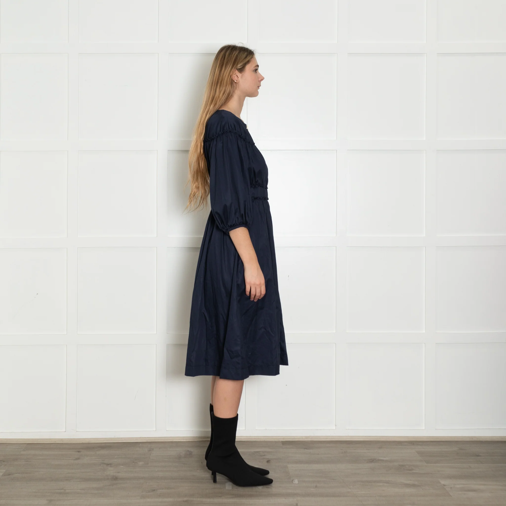 Kitri Navy Shirred Midi Dress with Zip Front - Image 6