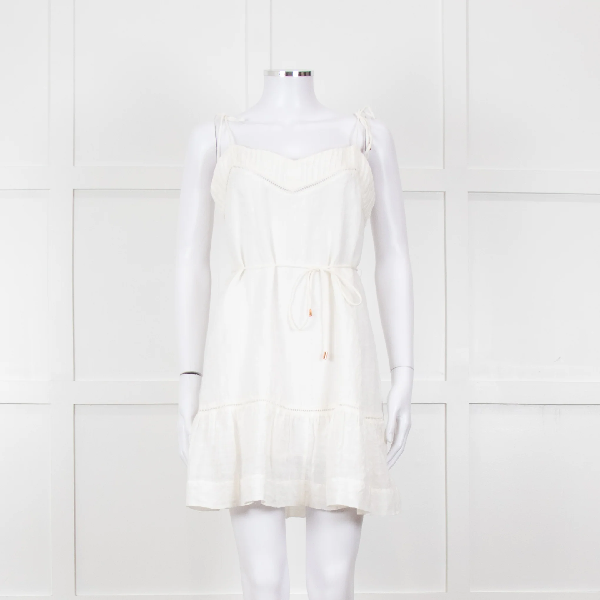 Kivari Cream Linen Sleeveless Mini Dress