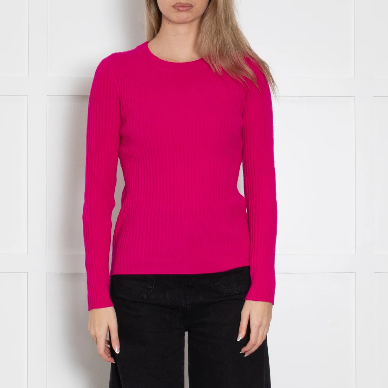 Kujten Pink Ribbed Long Sleeve Cashmere Jumper - Image 2