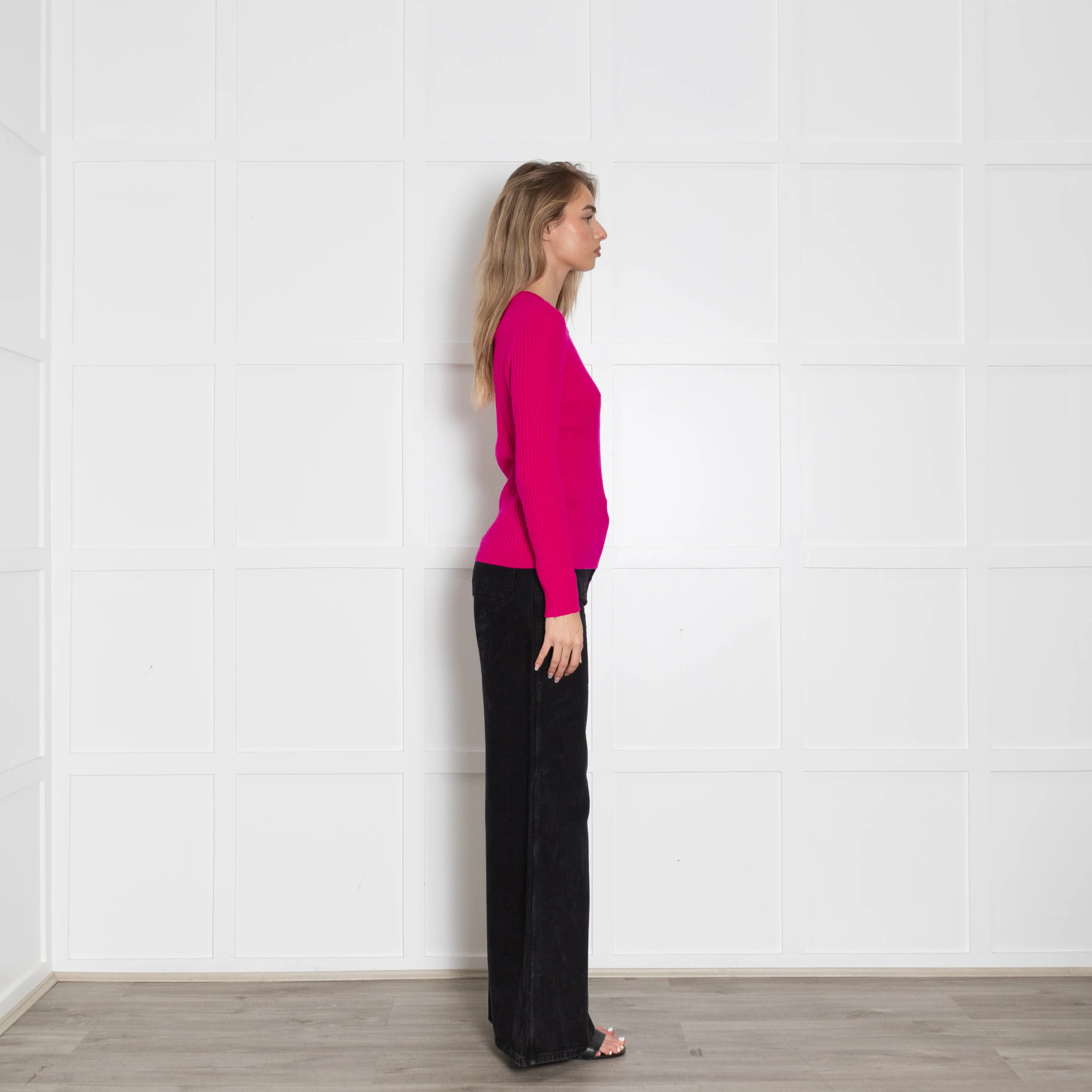 Kujten Pink Ribbed Long Sleeve Cashmere Jumper - Image 6