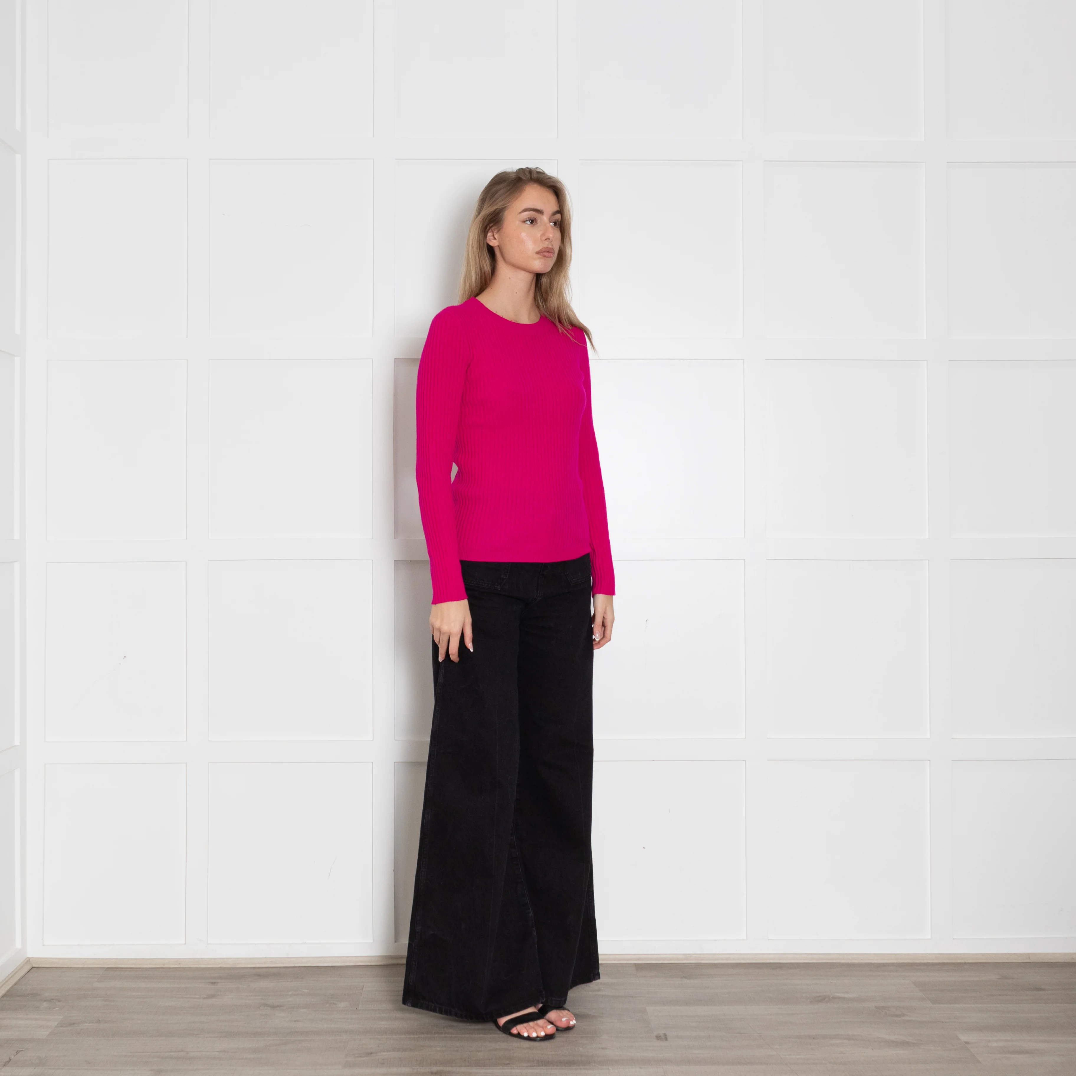 Kujten Pink Ribbed Long Sleeve Cashmere Jumper - Image 7