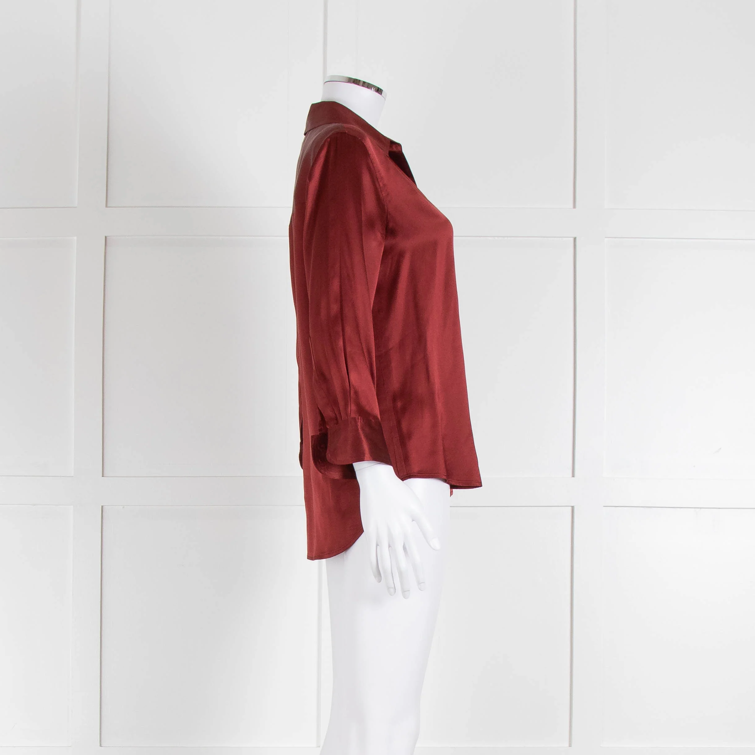 L' Agence Red Long Sleeve Silk Shirt - Image 3
