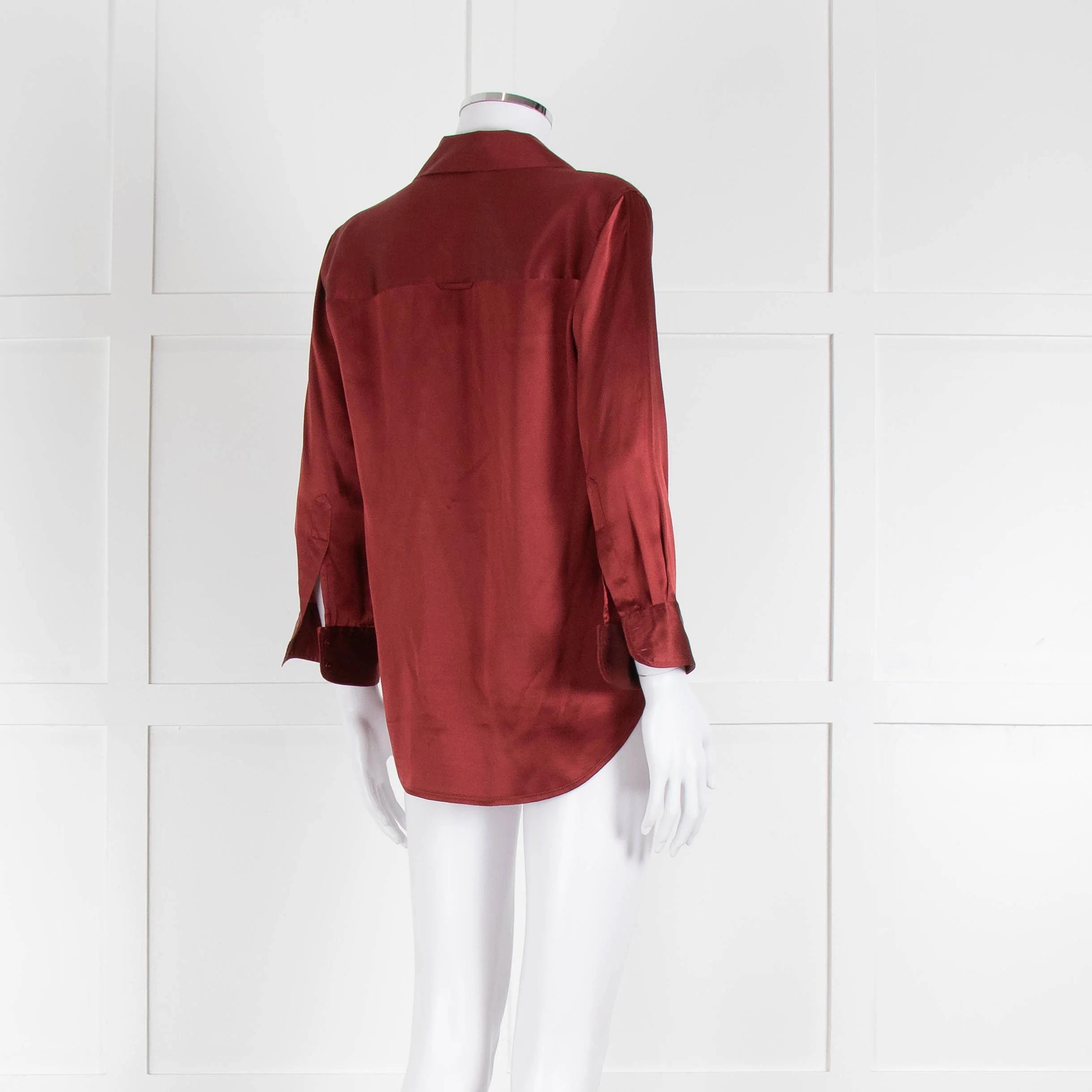 L' Agence Red Long Sleeve Silk Shirt - Image 4