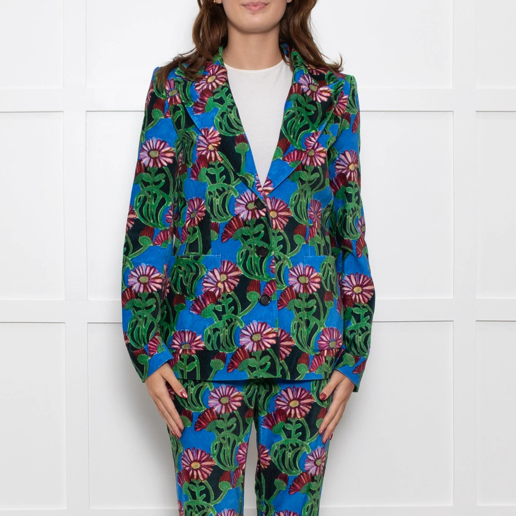 La Double J Blue Multi Floral Print Edition 30 Velvet Blazer - Image 2