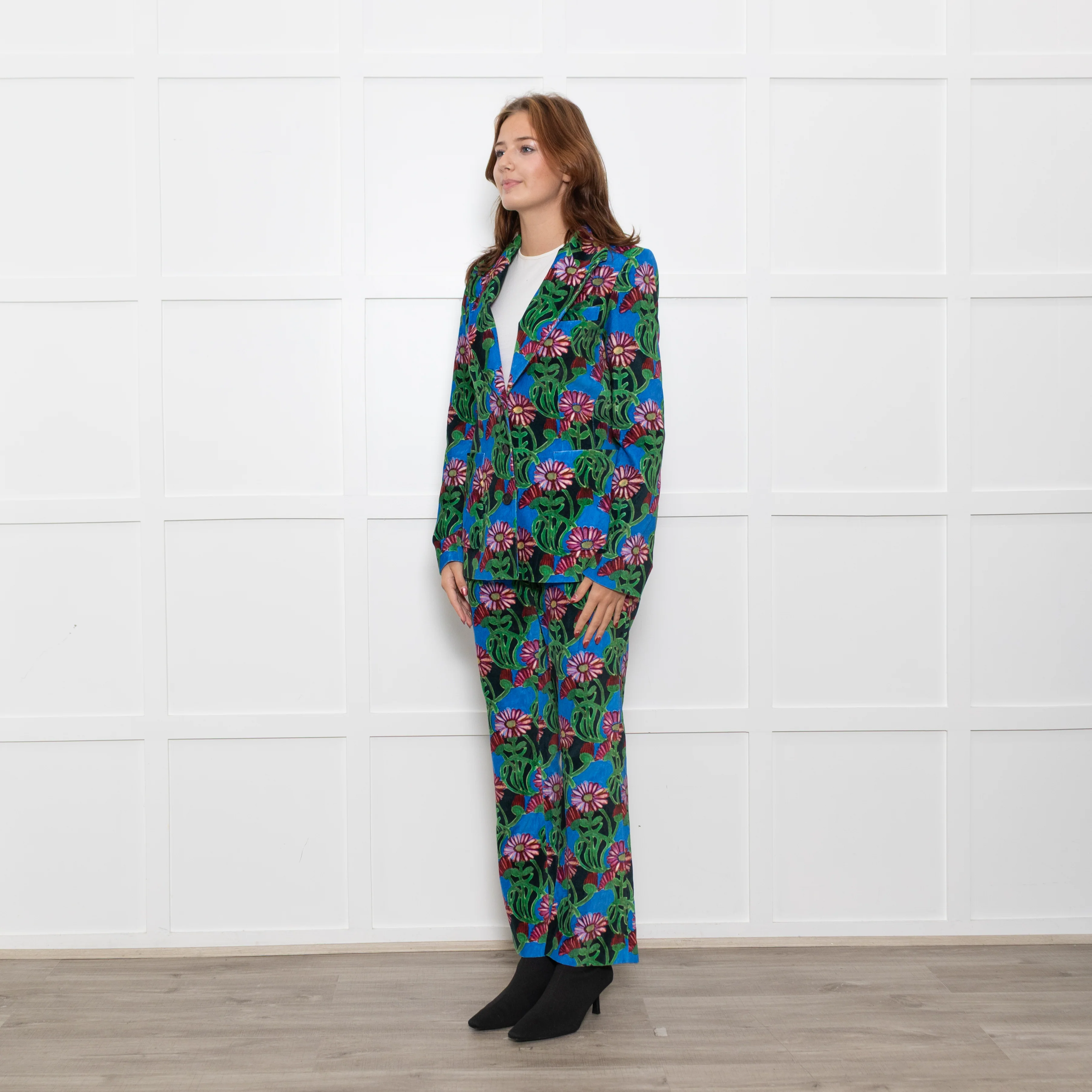 La Double J Blue Multi Floral Print Edition 30 Velvet Trousers - Image 3