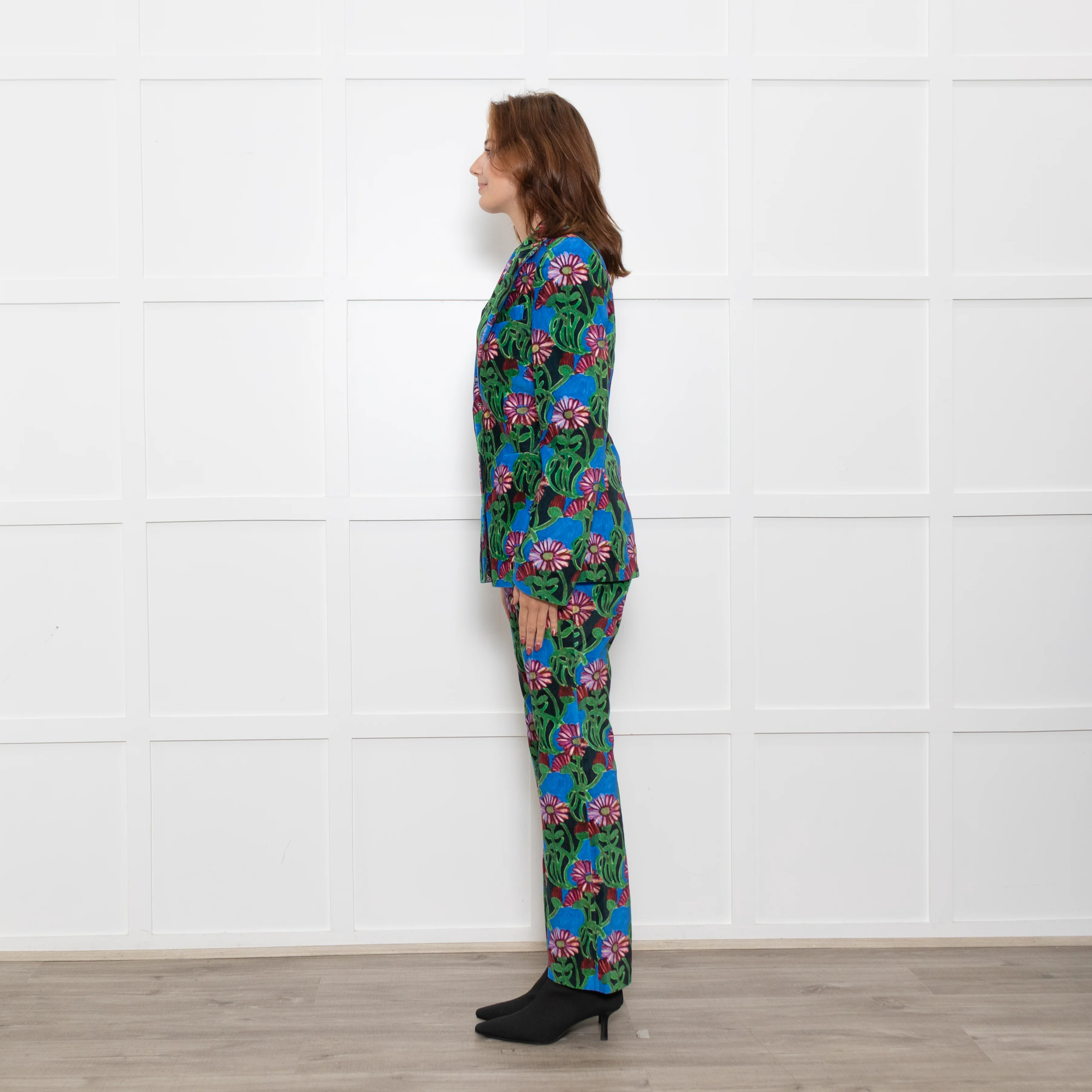 La Double J Blue Multi Floral Print Edition 30 Velvet Trousers - Image 4