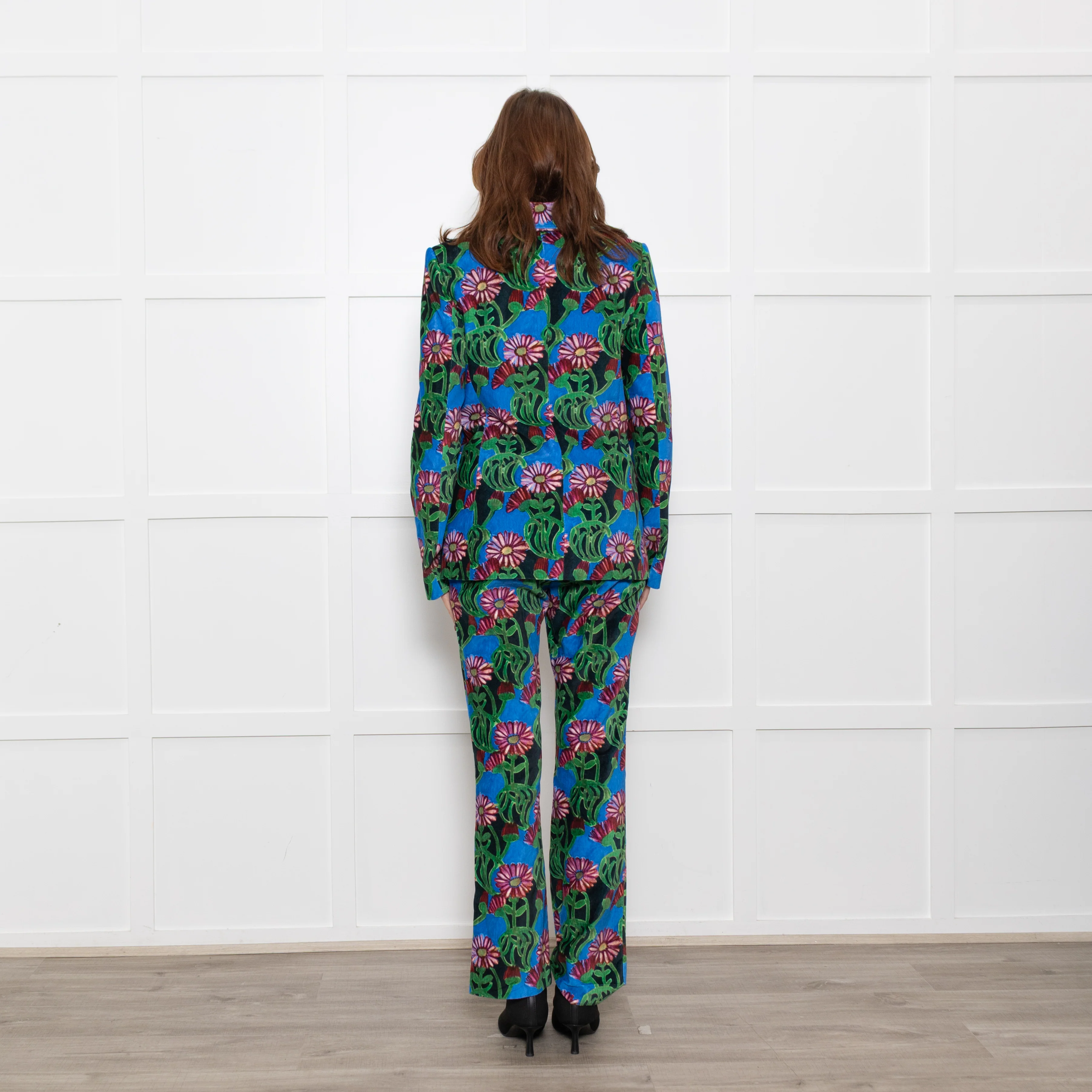La Double J Blue Multi Floral Print Edition 30 Velvet Trousers - Image 5