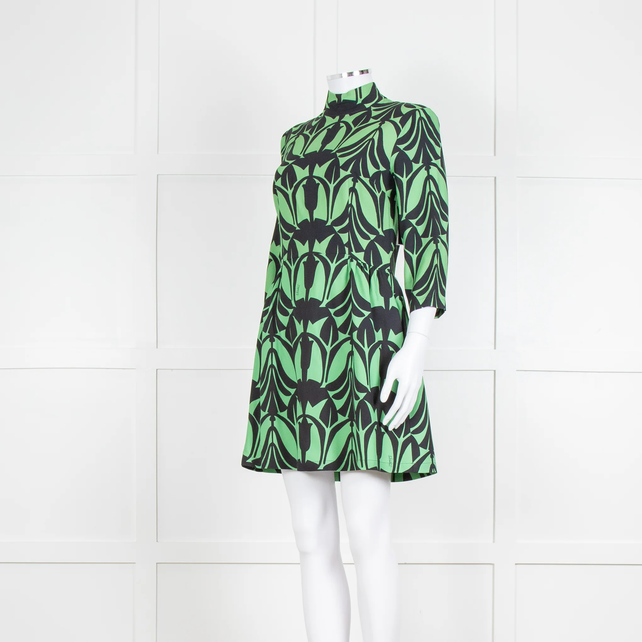 La Double J. Green and Black Mini Dress with High Neck - Image 8
