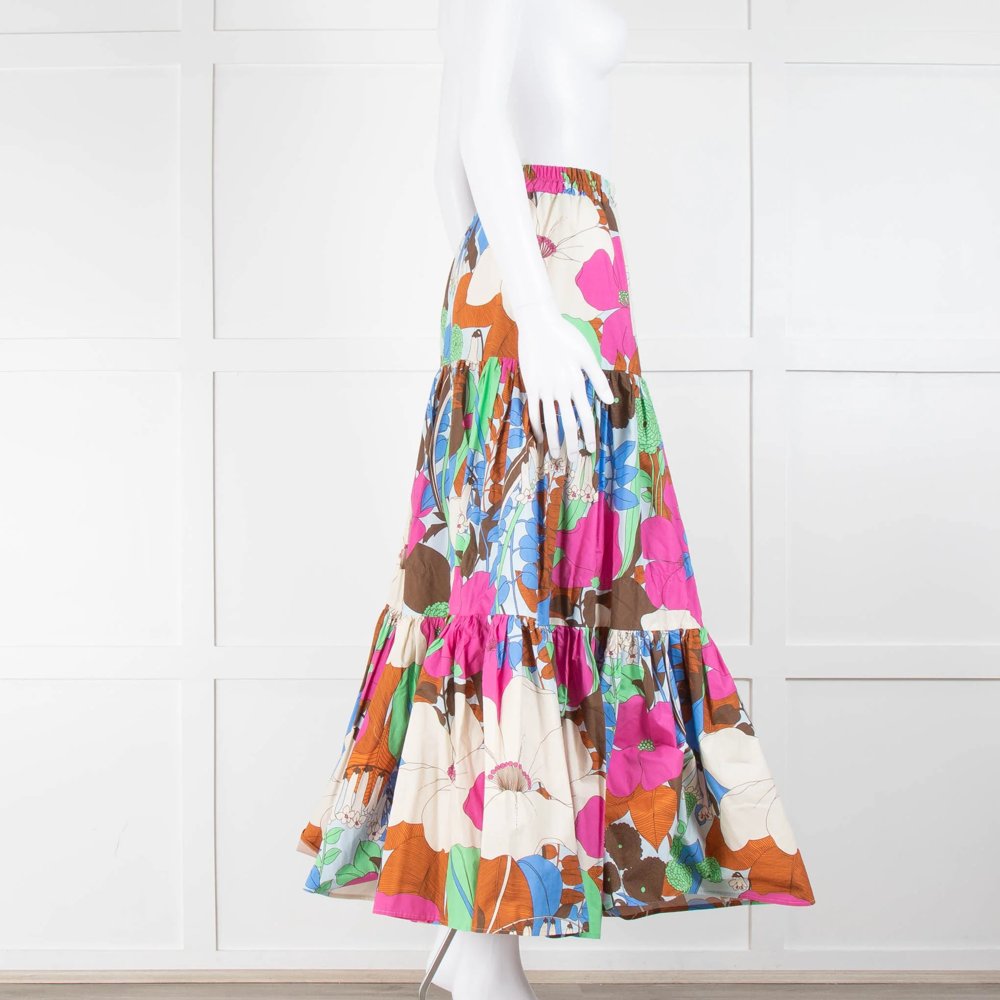 La Double J Multi-Coloured Floral Outline Tiered Maxi Skirt - Image 2