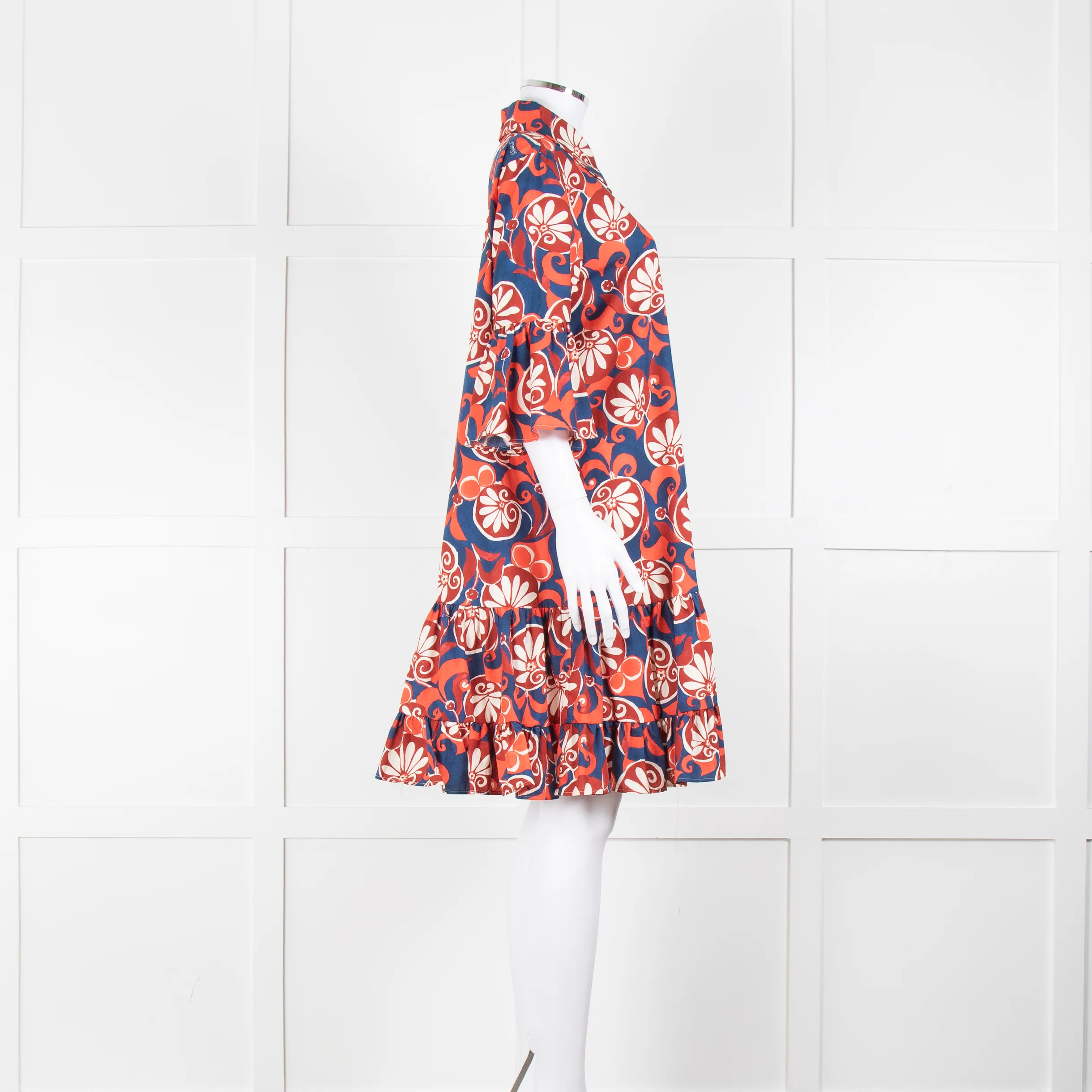 La Double J Navy Red Floral Cotton Frill Trim Tunic Dress - Image 3