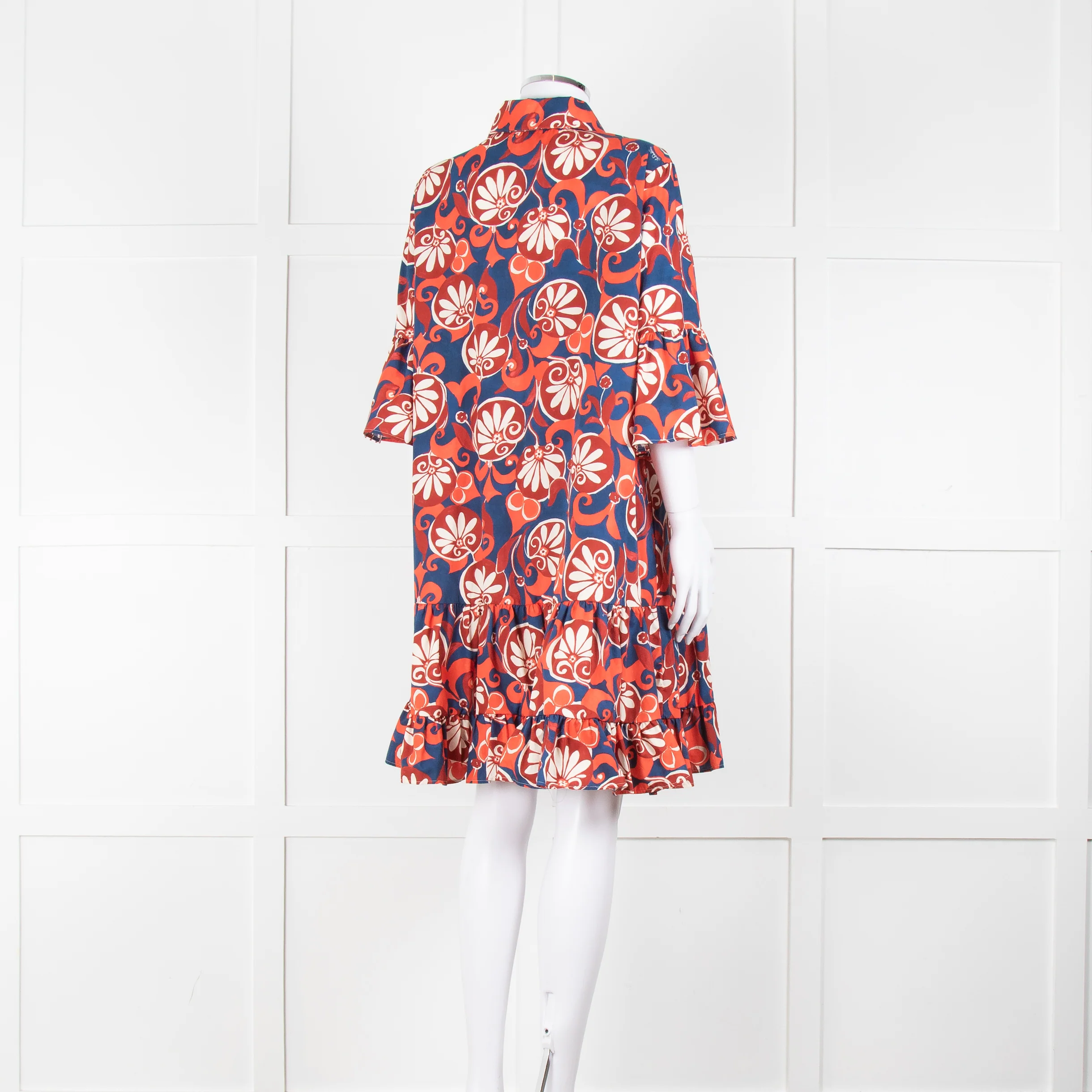 La Double J Navy Red Floral Cotton Frill Trim Tunic Dress - Image 4