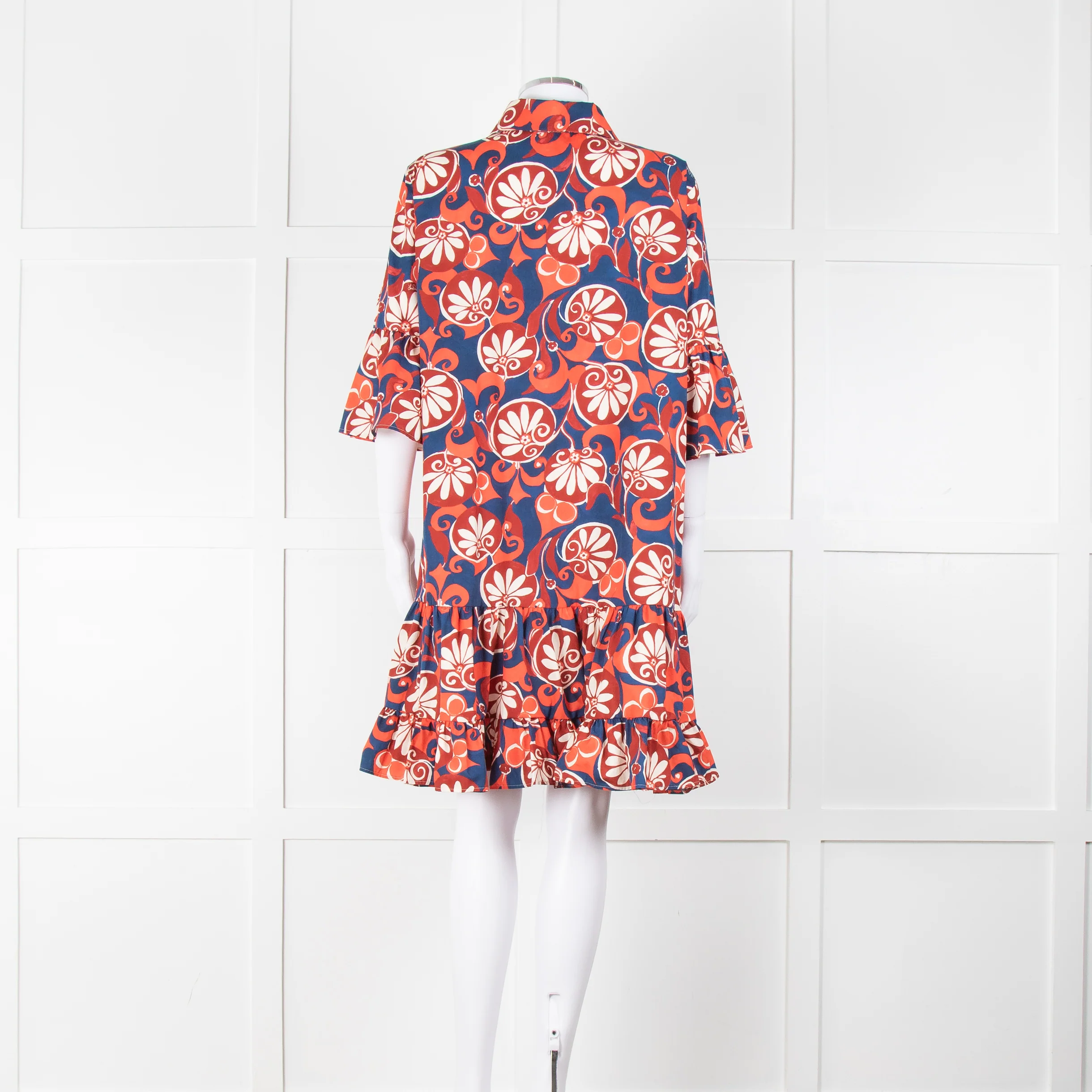 La Double J Navy Red Floral Cotton Frill Trim Tunic Dress - Image 5