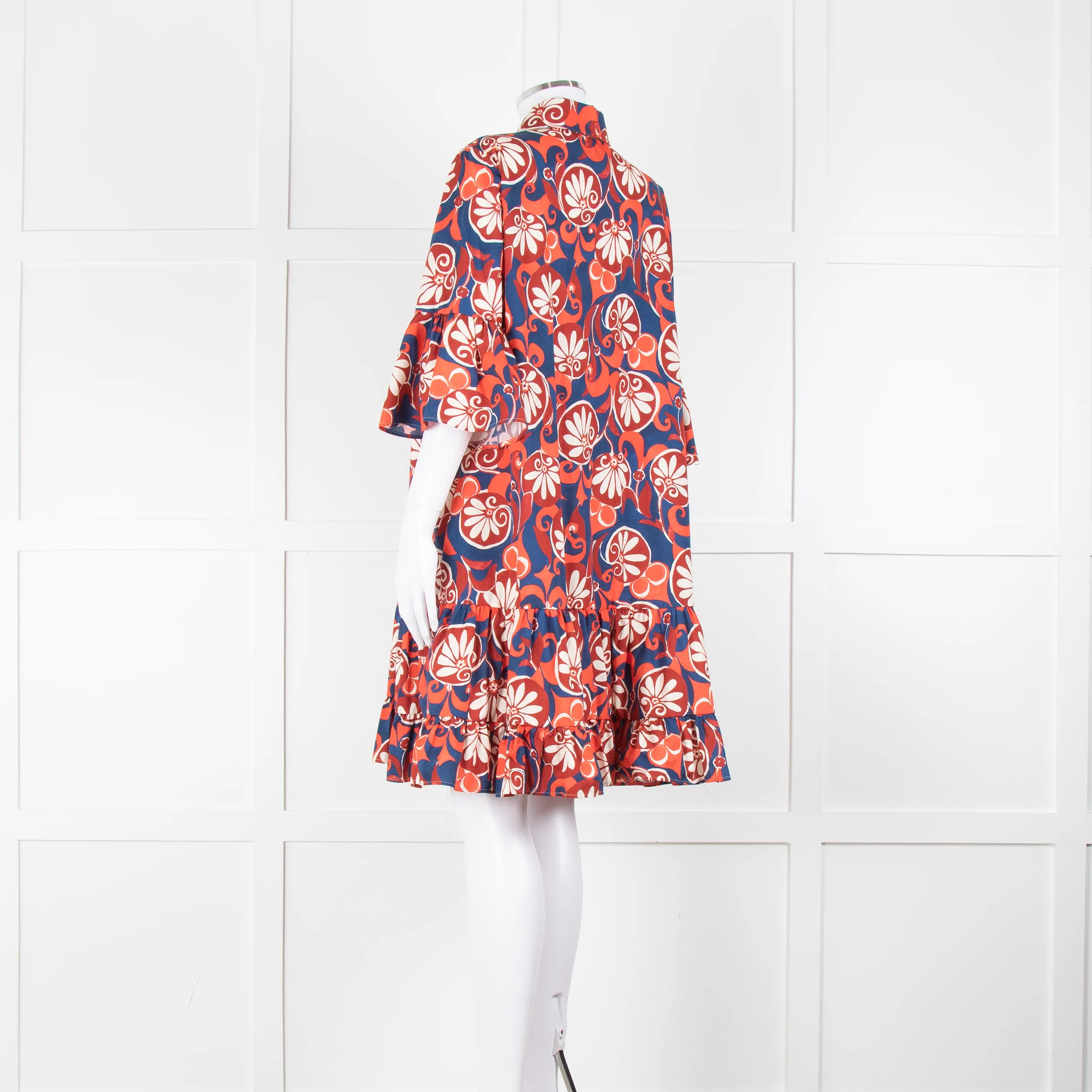La Double J Navy Red Floral Cotton Frill Trim Tunic Dress - Image 6