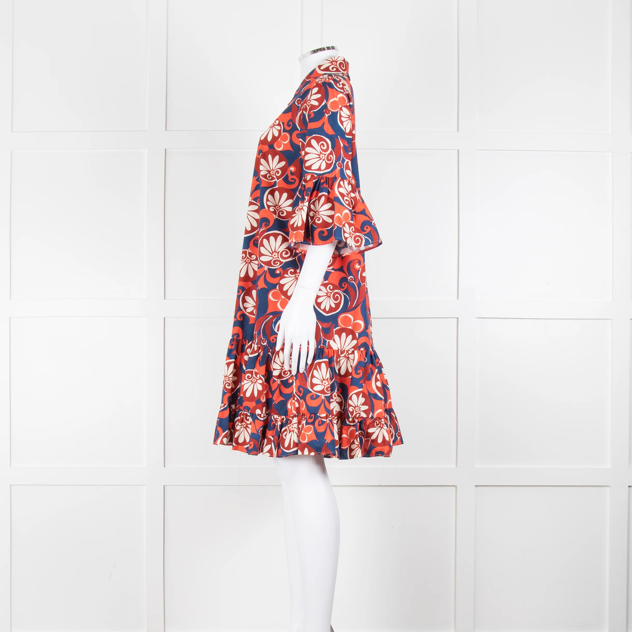 La Double J Navy Red Floral Cotton Frill Trim Tunic Dress - Image 7