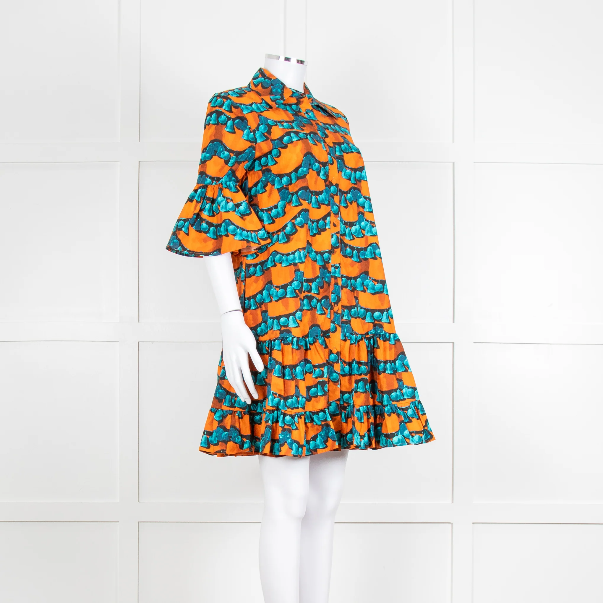 La Double J Orange and Turquoise Patterned Cotton Mini Dress - Image 2