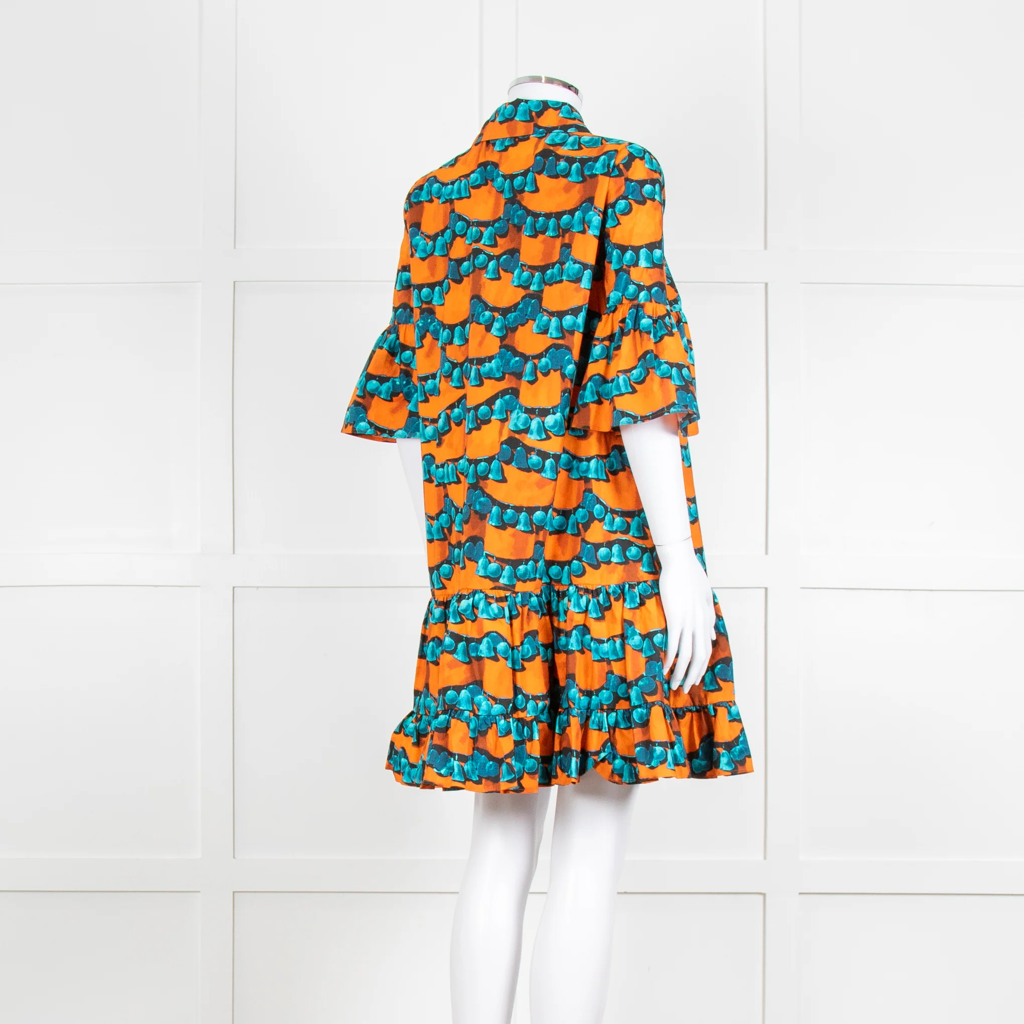 La Double J Orange and Turquoise Patterned Cotton Mini Dress - Image 4