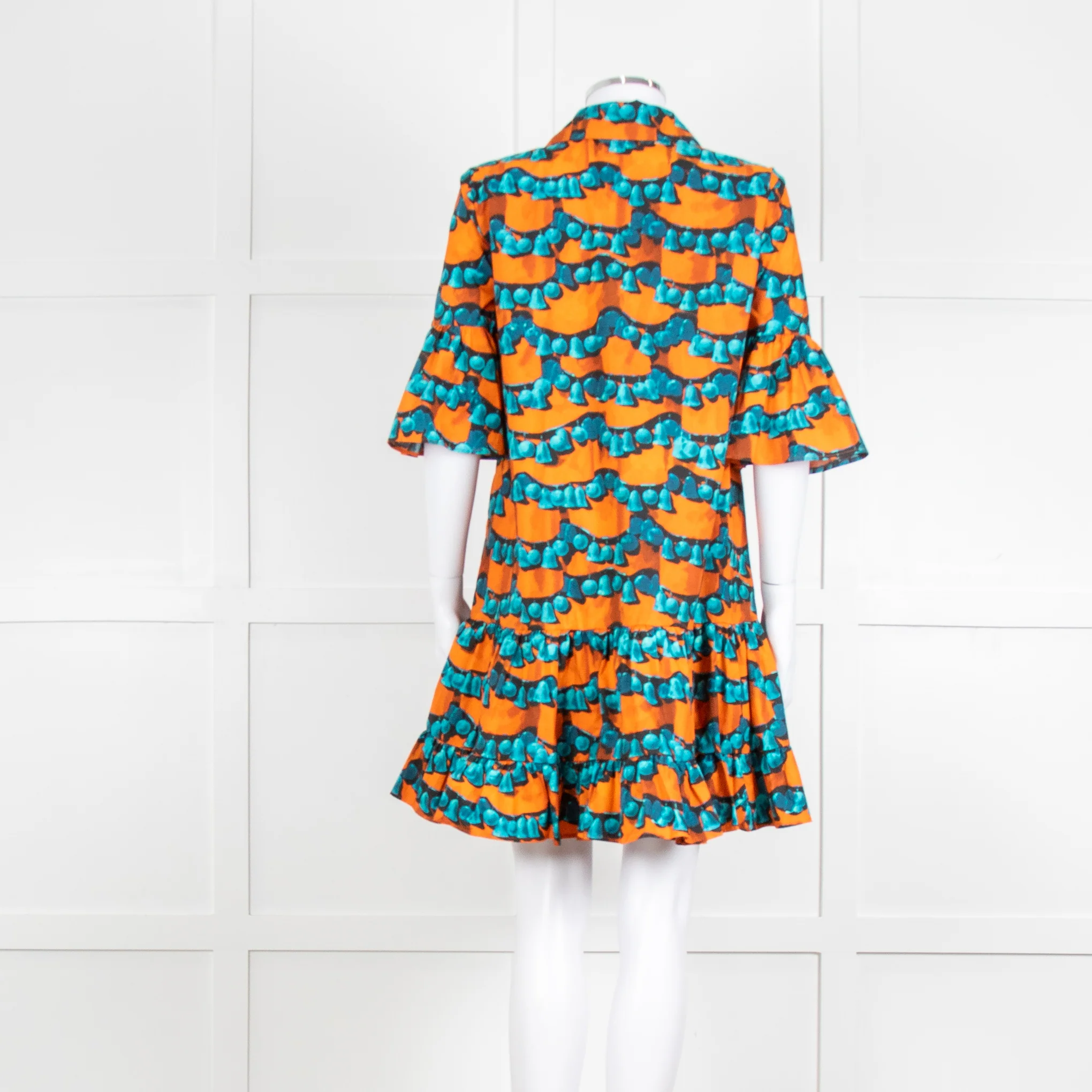 La Double J Orange and Turquoise Patterned Cotton Mini Dress - Image 5