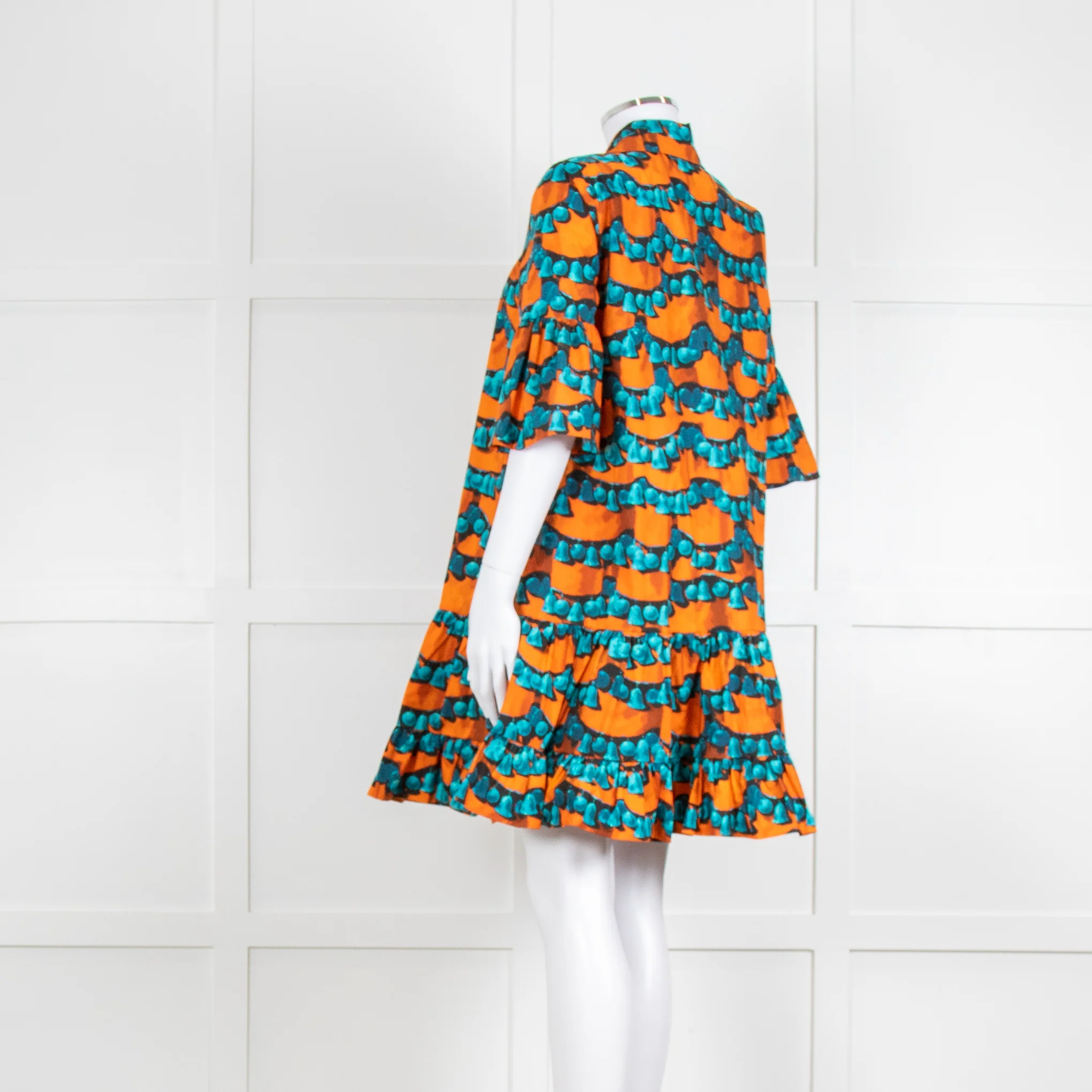 La Double J Orange and Turquoise Patterned Cotton Mini Dress - Image 6