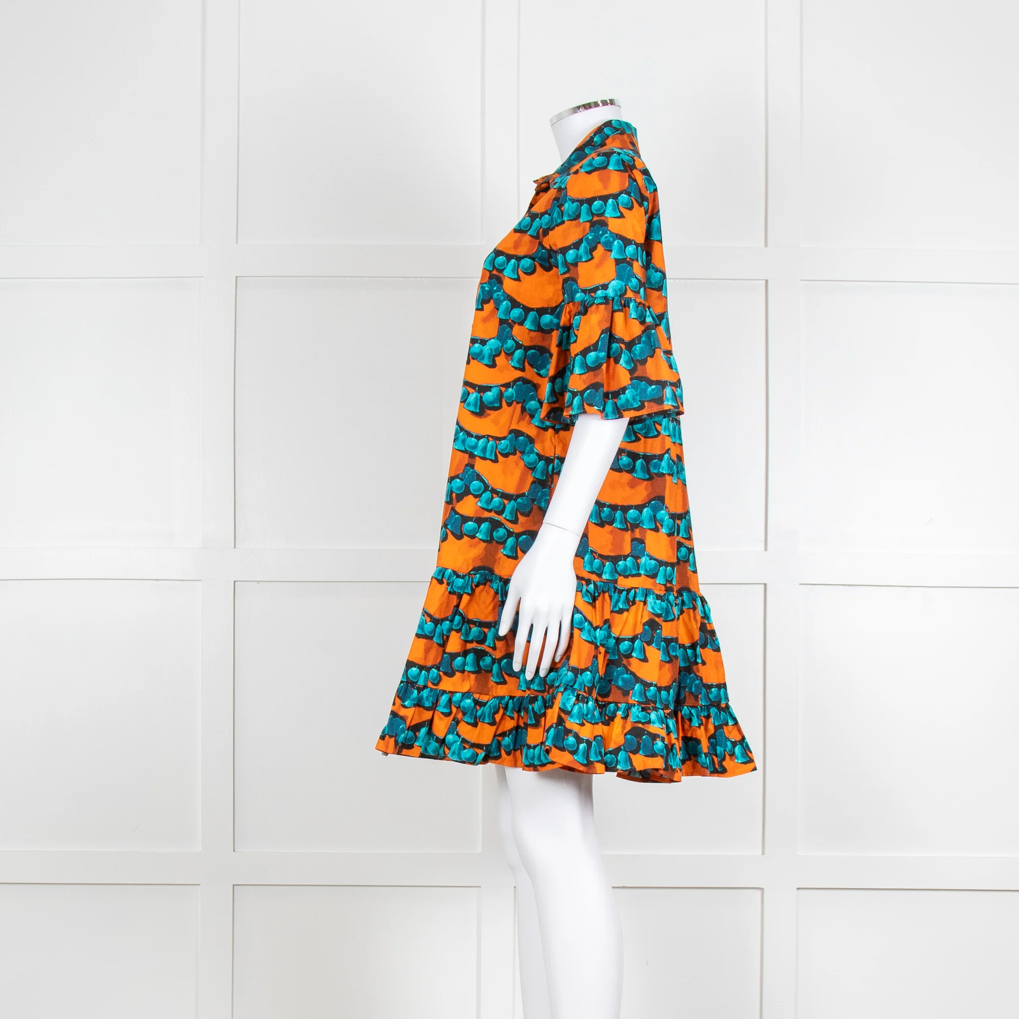 La Double J Orange and Turquoise Patterned Cotton Mini Dress - Image 7