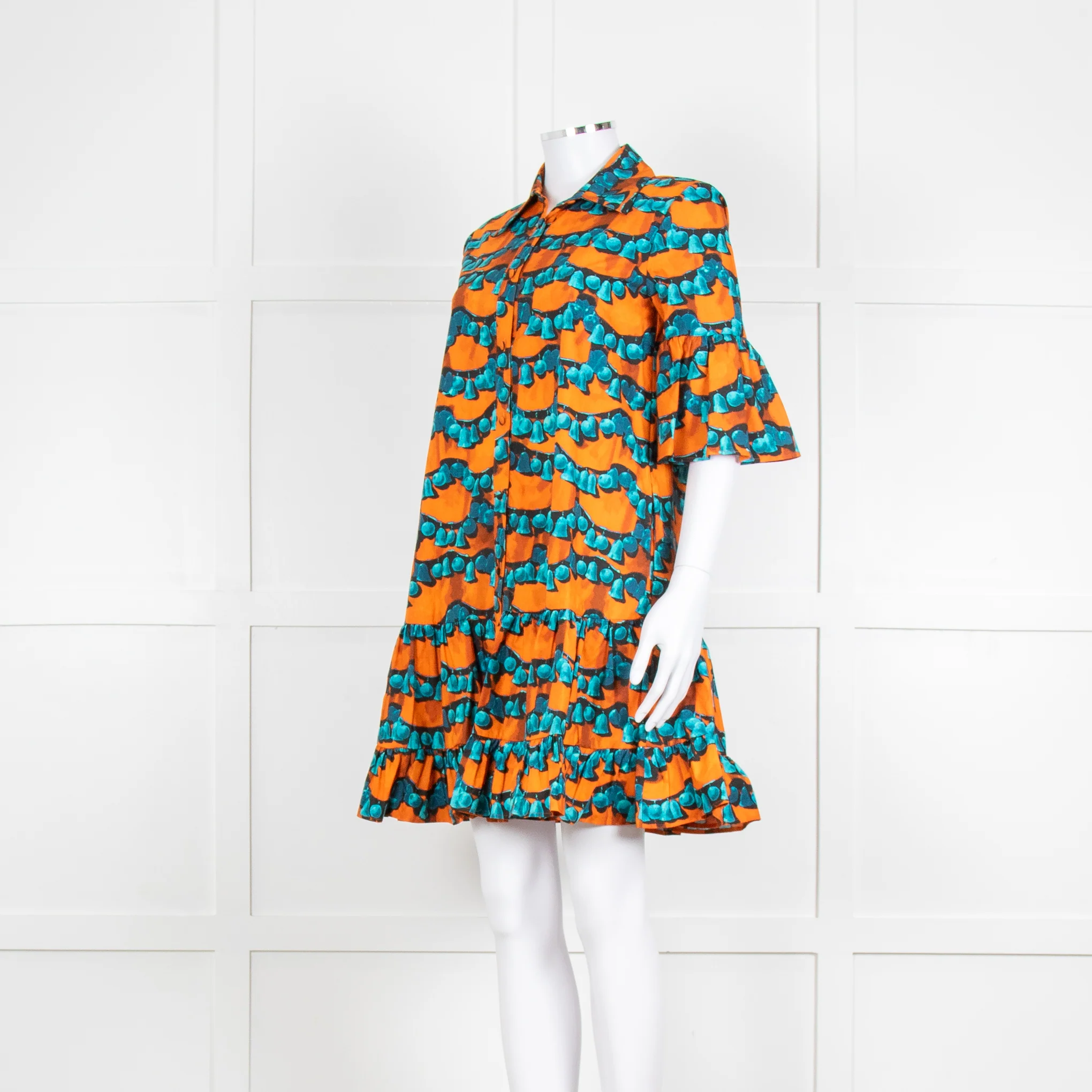 La Double J Orange and Turquoise Patterned Cotton Mini Dress - Image 8