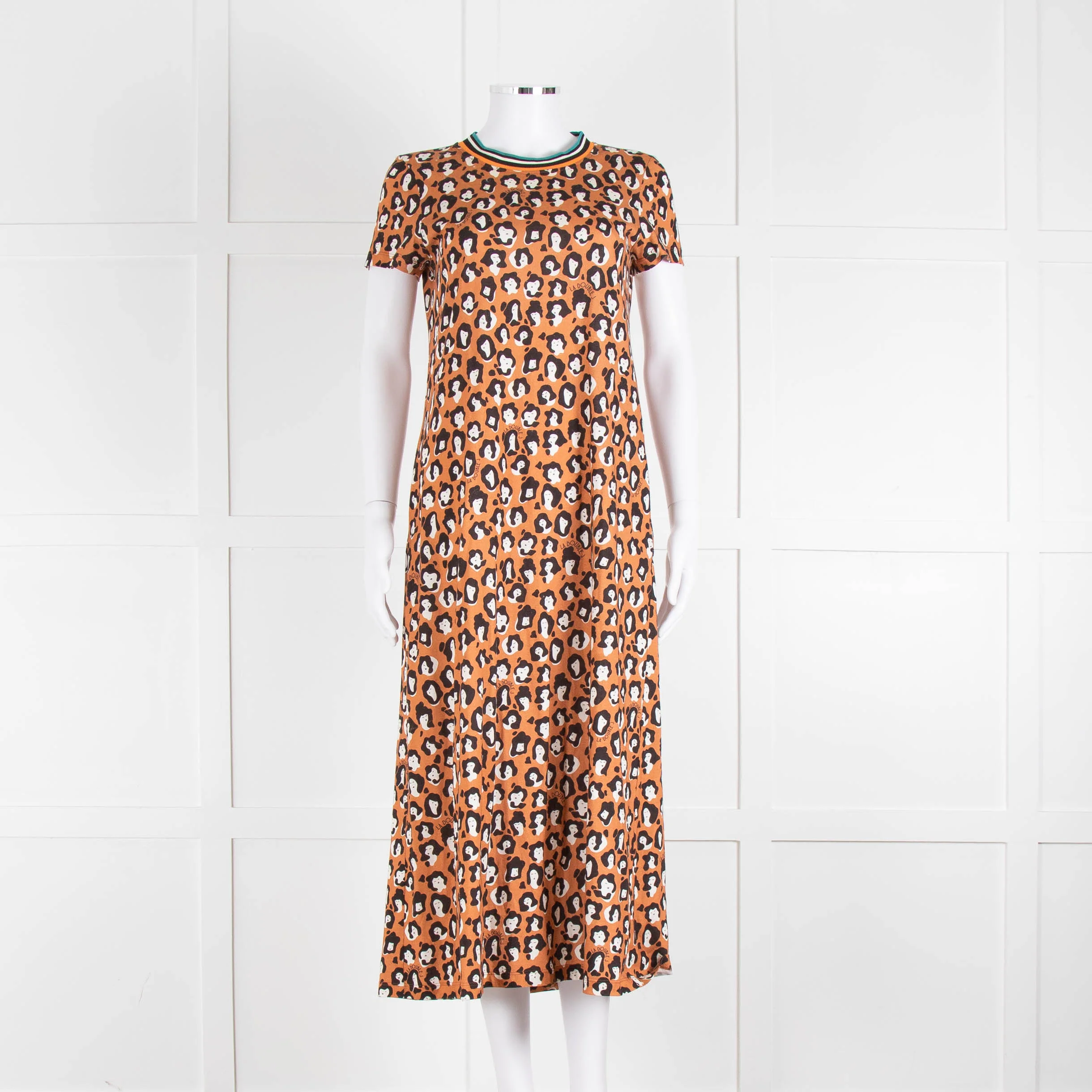 La Double J Porty Wing Orange Leopard Print Midi Dress