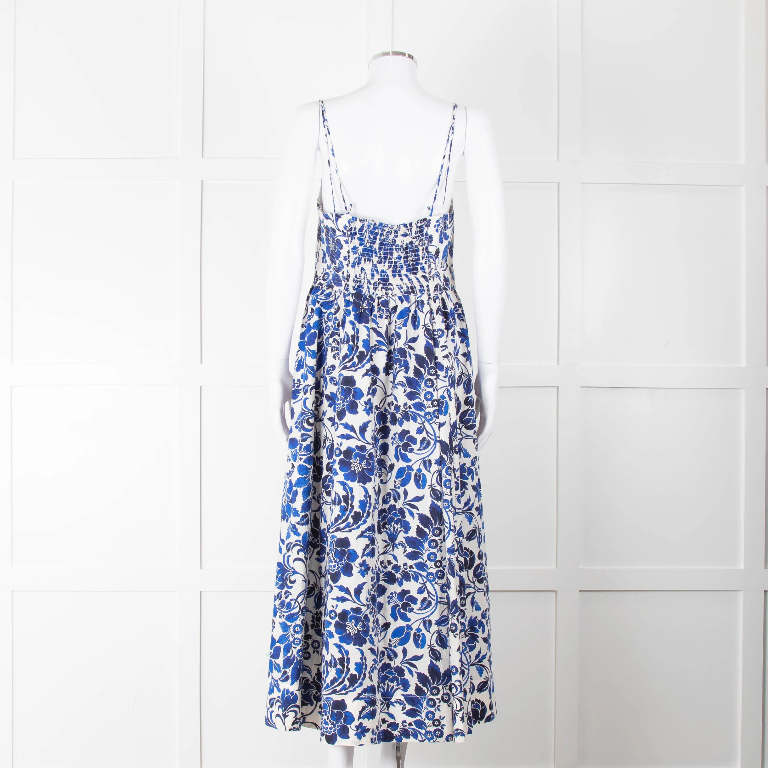 La Ligne White Blue Floral Sleeveless Cotton Midi Dress - Image 5