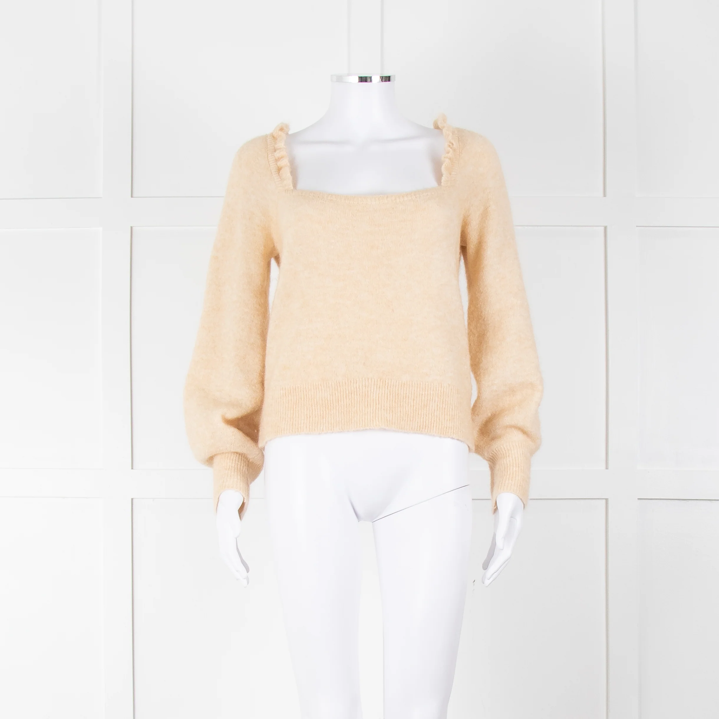La Maille Sezane Beige Mohair Mix Jumper With Frill Collar