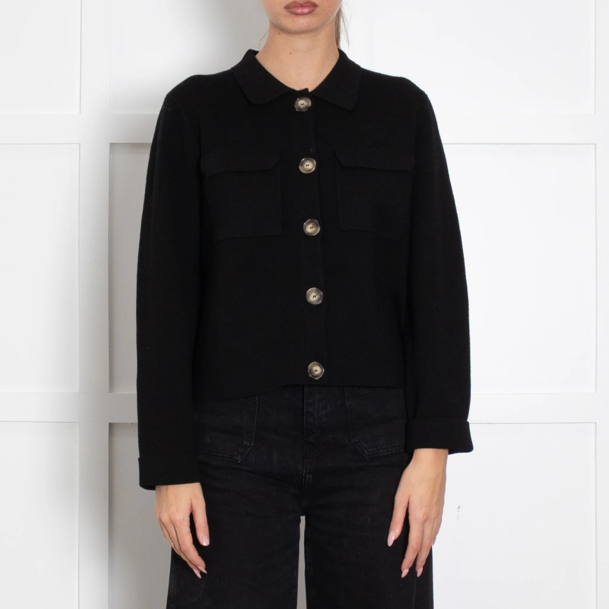 La Maille Sezane Black Knit Button Up Jacket - Image 2