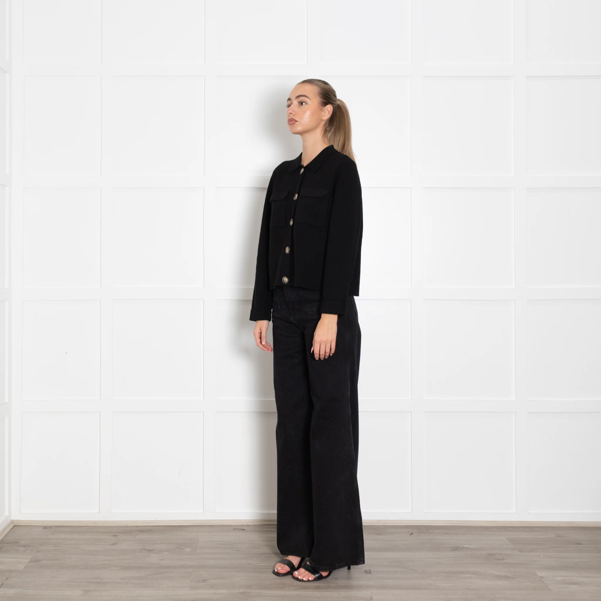 La Maille Sezane Black Knit Button Up Jacket - Image 3