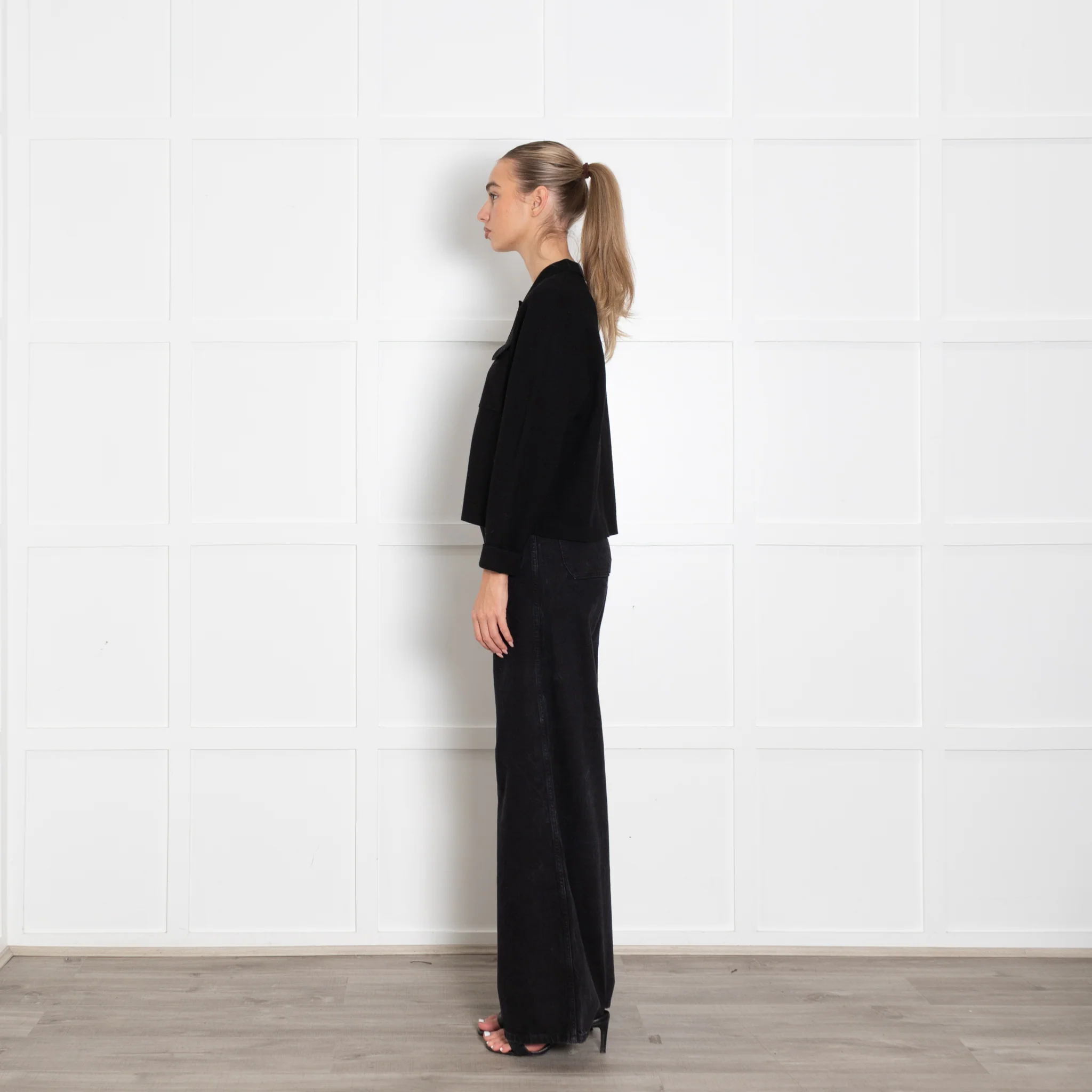 La Maille Sezane Black Knit Button Up Jacket - Image 4