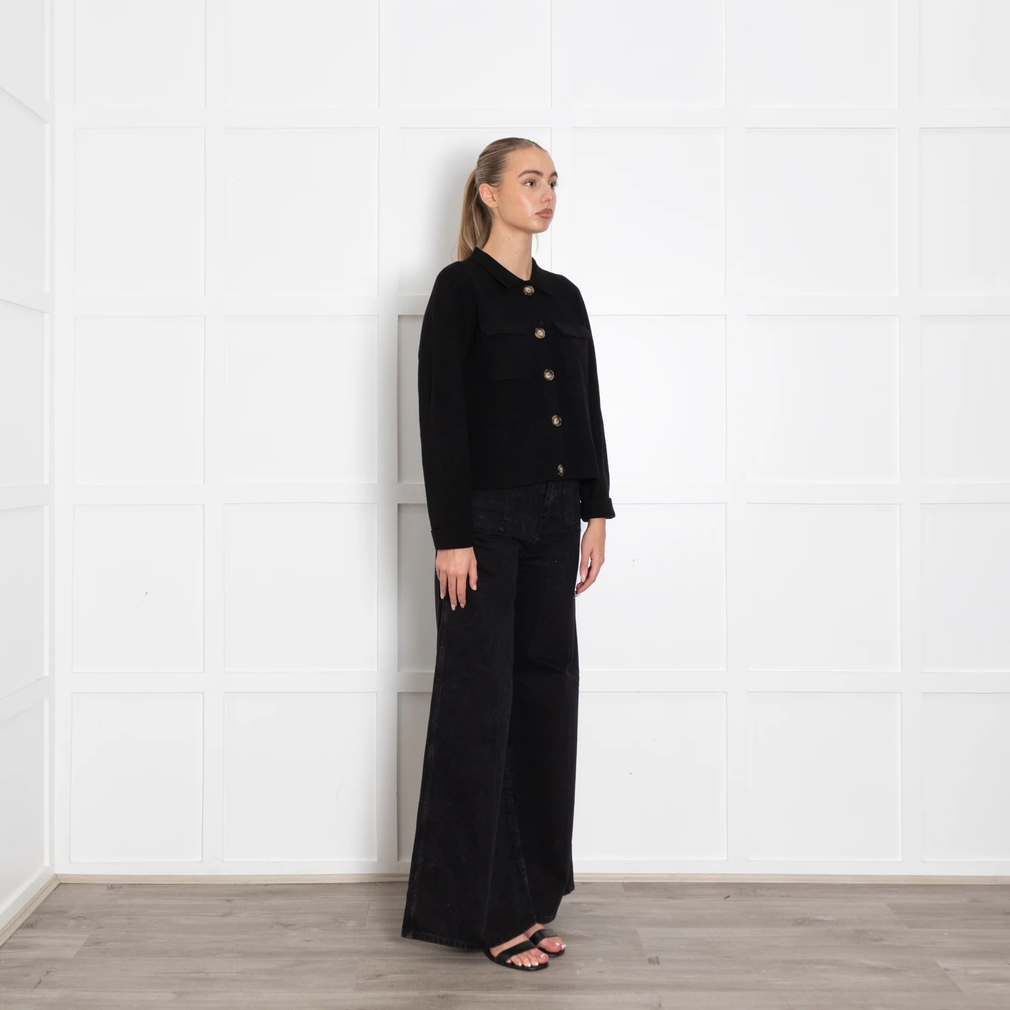 La Maille Sezane Black Knit Button Up Jacket - Image 7