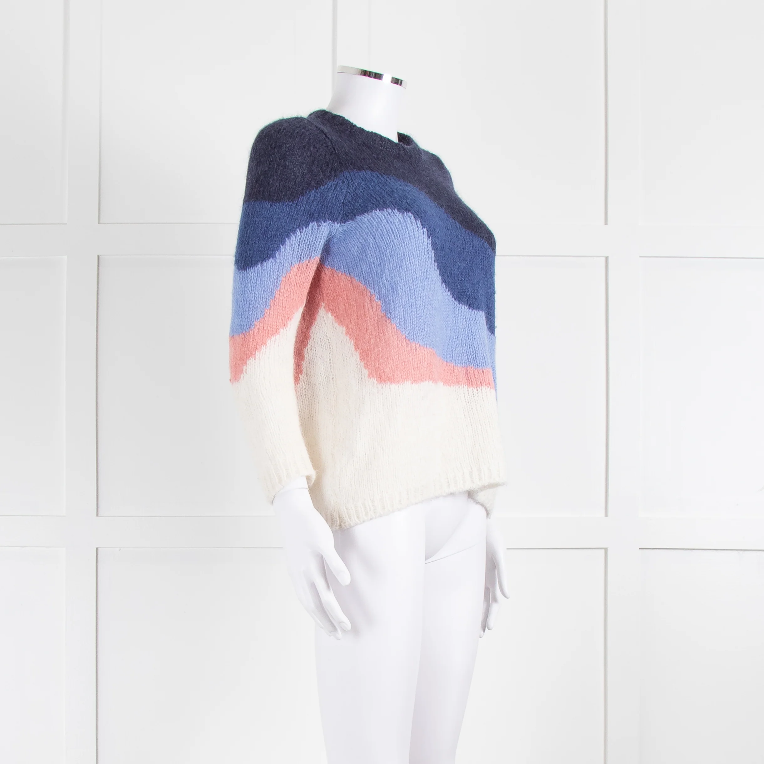 La Maille Sezane Blue Pink Cream Alpaca Mohair Blend Sweater - Image 2