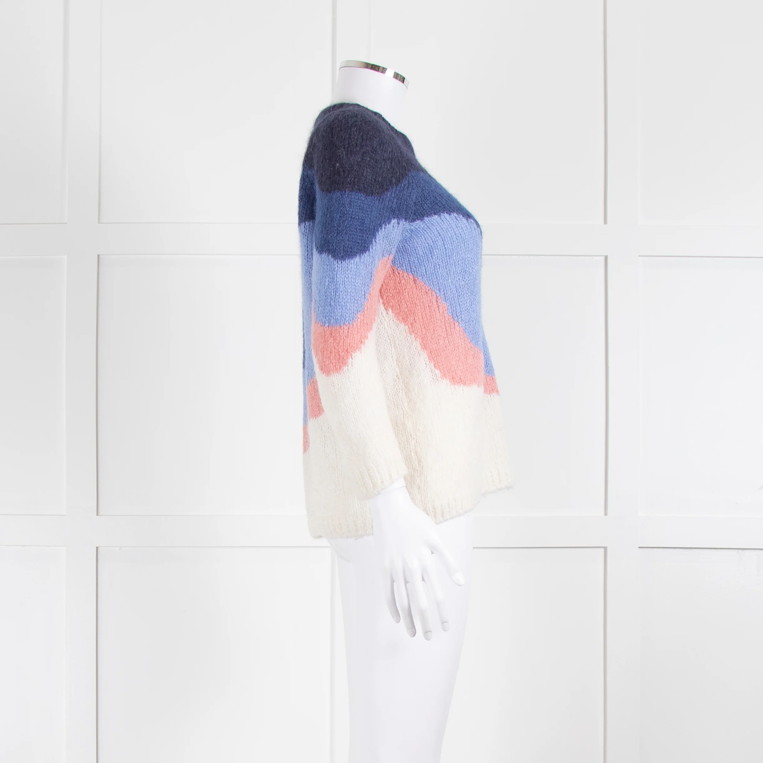 La Maille Sezane Blue Pink Cream Alpaca Mohair Blend Sweater - Image 3
