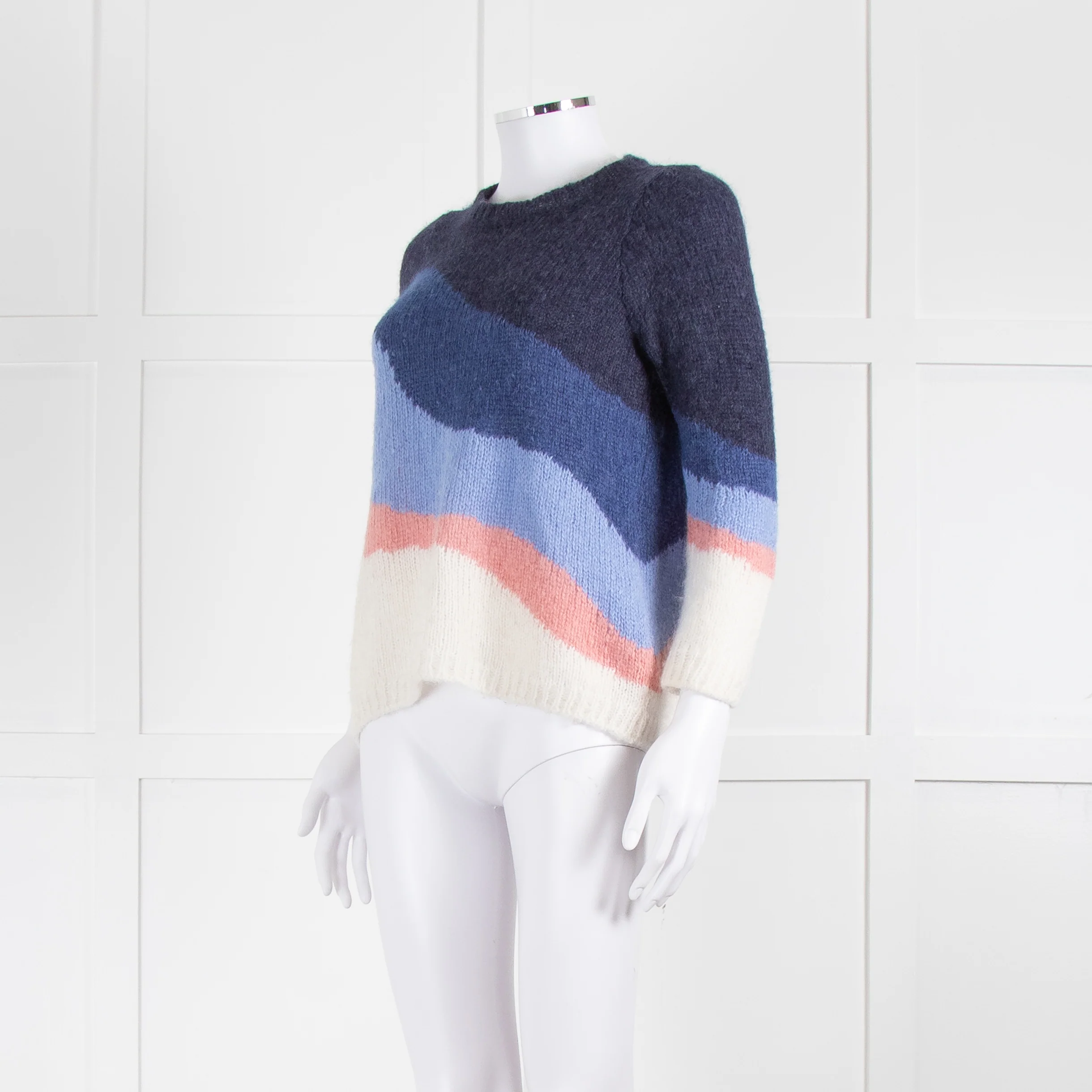 La Maille Sezane Blue Pink Cream Alpaca Mohair Blend Sweater - Image 8