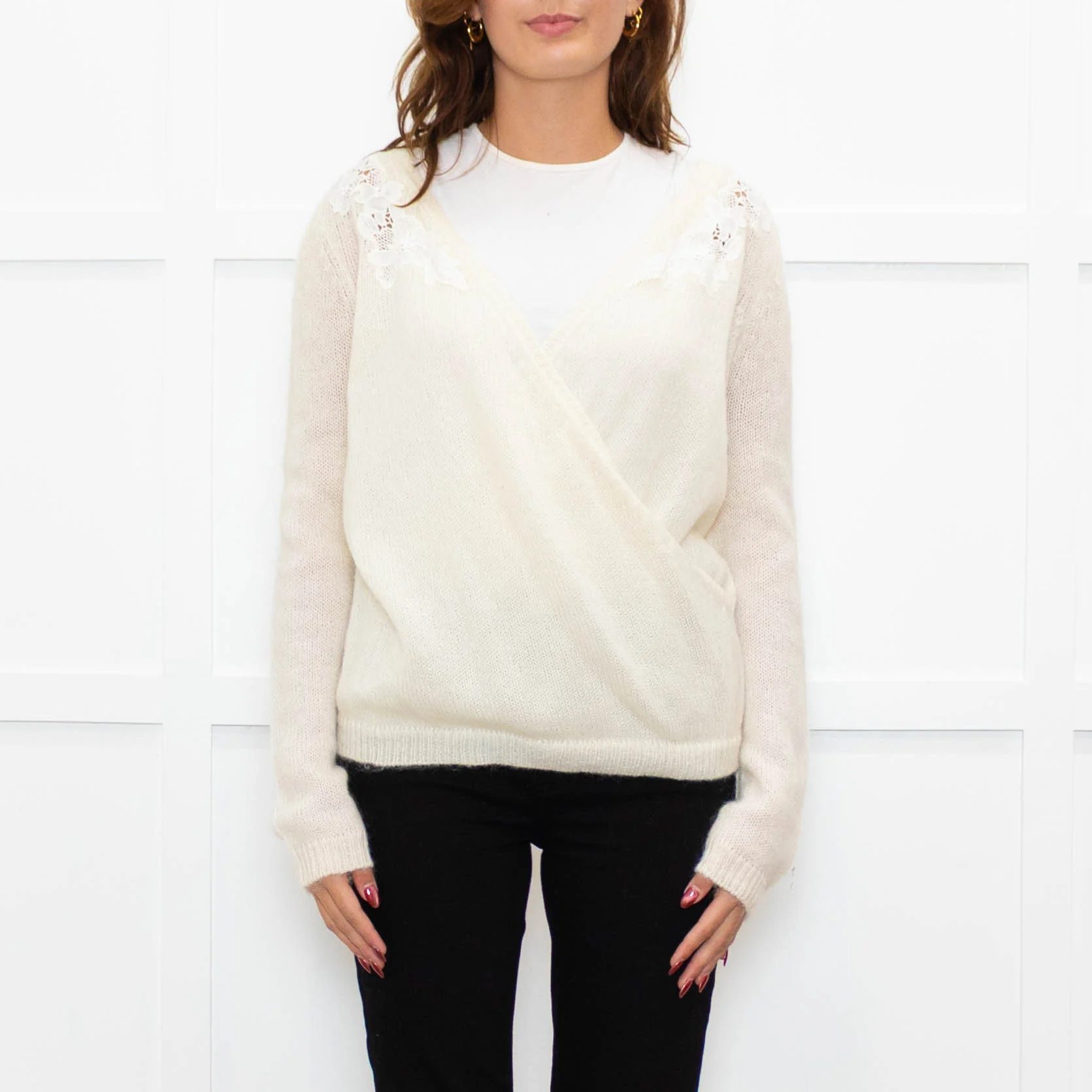 La Maille Sezane Cream White Embroidery Wool Blend Jumper - Image 2