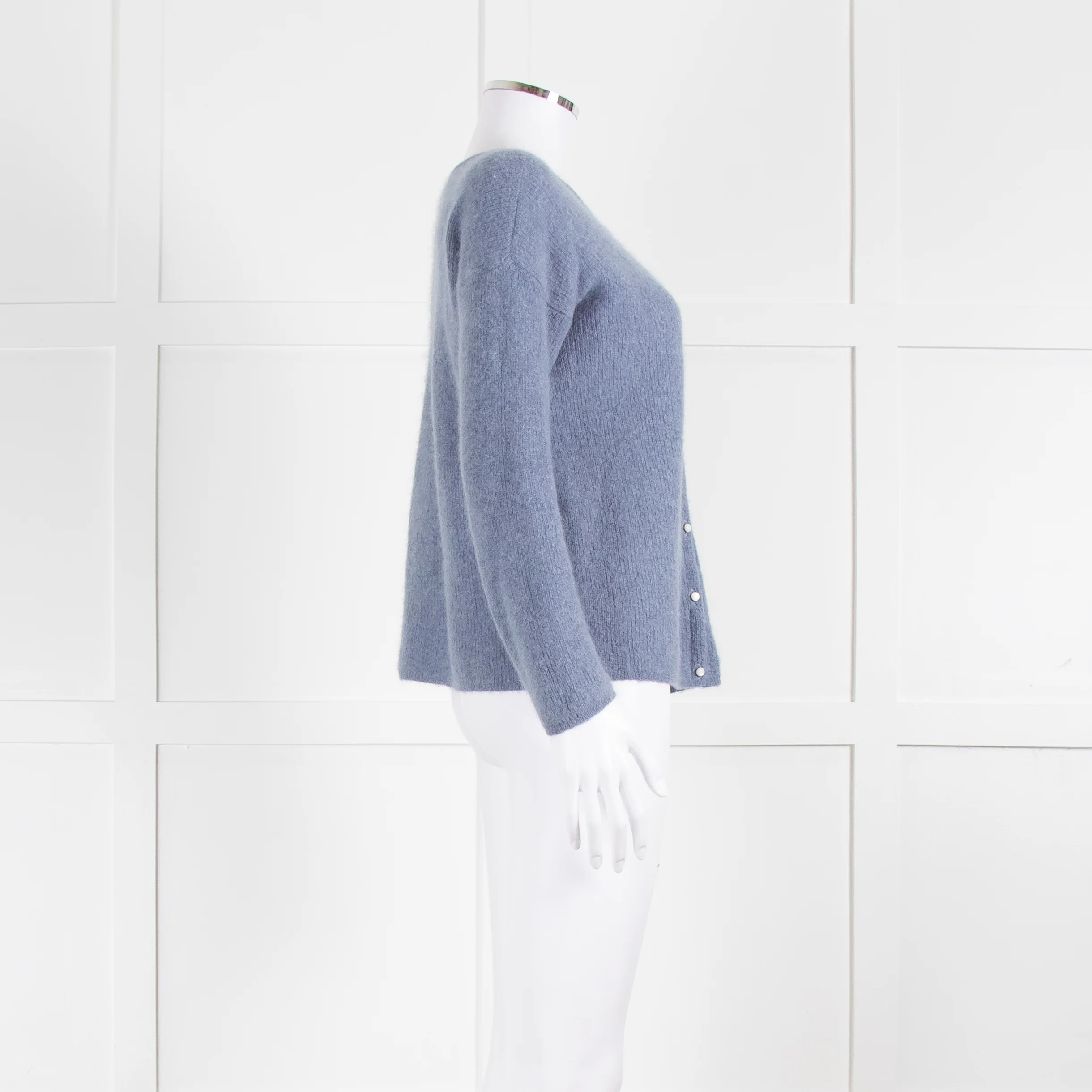 La Maille Sezane Dusky Blue Faux Pearl Button Cardigan - Image 3