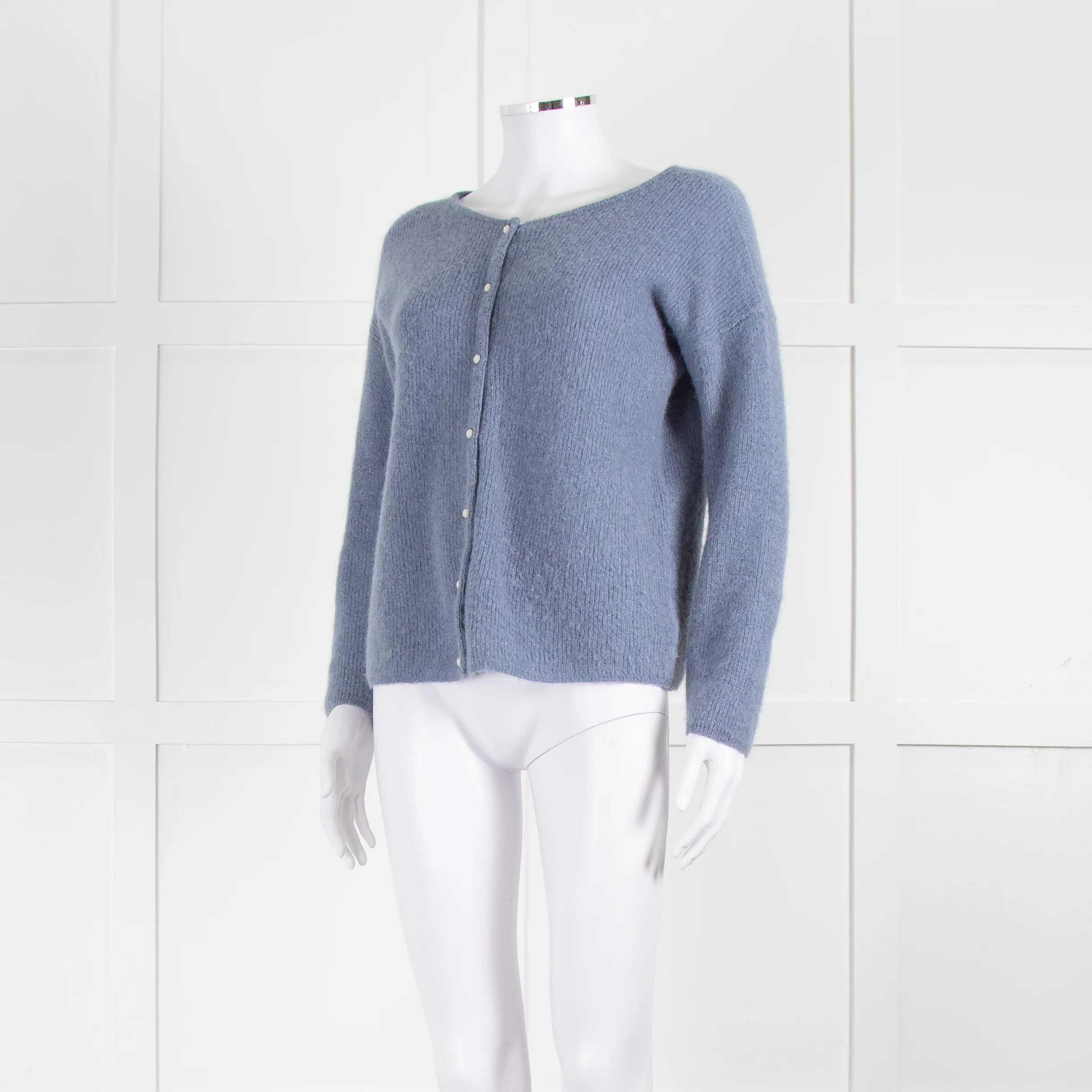 La Maille Sezane Dusky Blue Faux Pearl Button Cardigan - Image 8