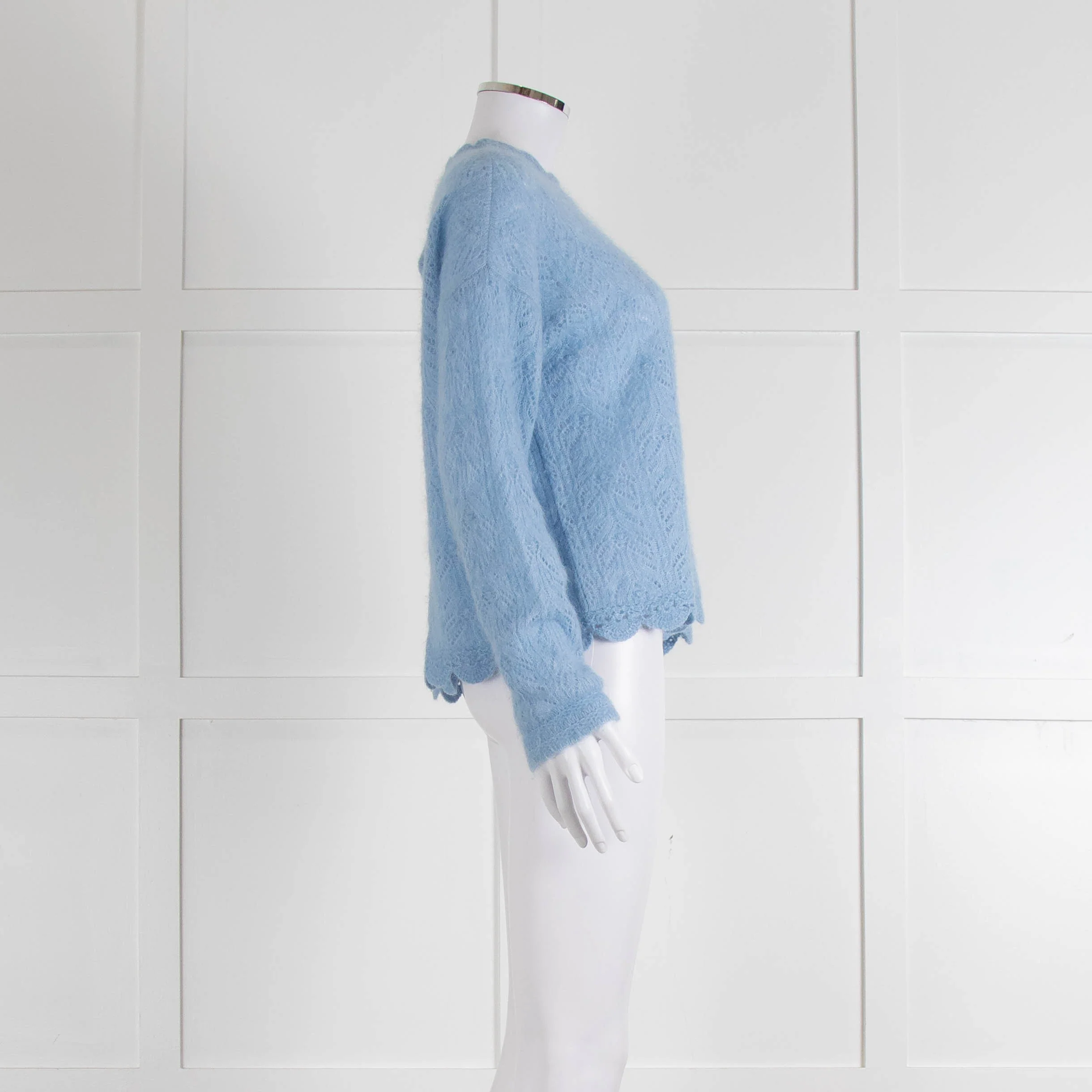 La Maille Sezane Sky Blue Mohair Wool Blend Lace Knit Jumper - Image 3