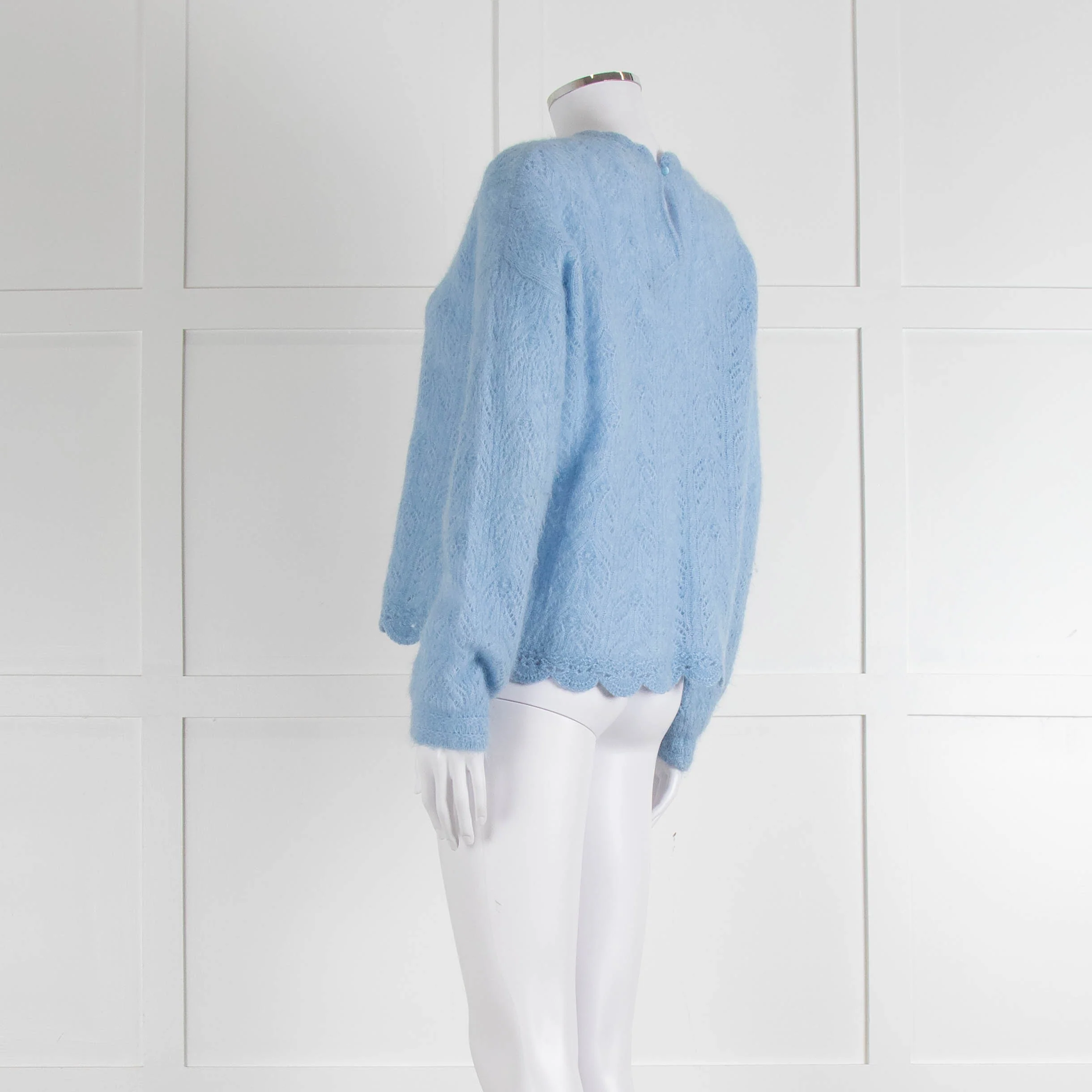 La Maille Sezane Sky Blue Mohair Wool Blend Lace Knit Jumper - Image 6