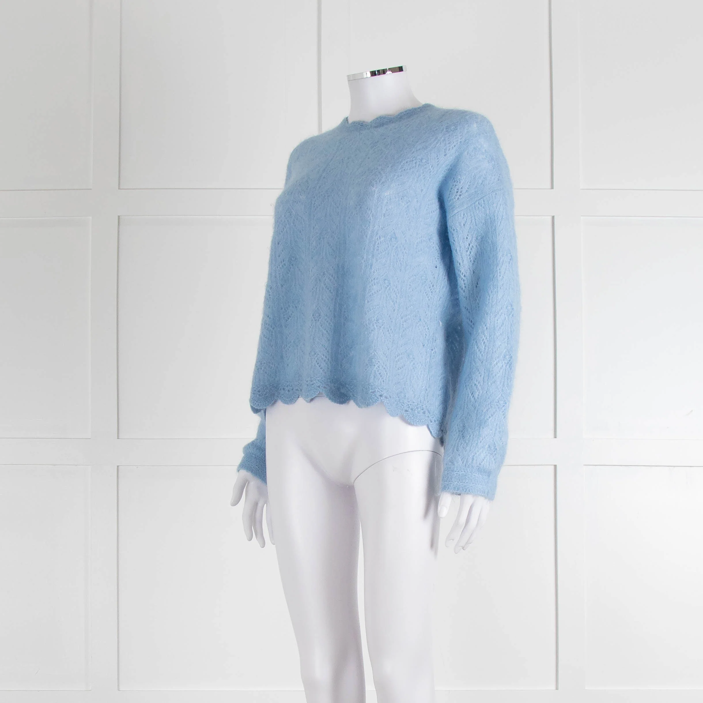La Maille Sezane Sky Blue Mohair Wool Blend Lace Knit Jumper - Image 8