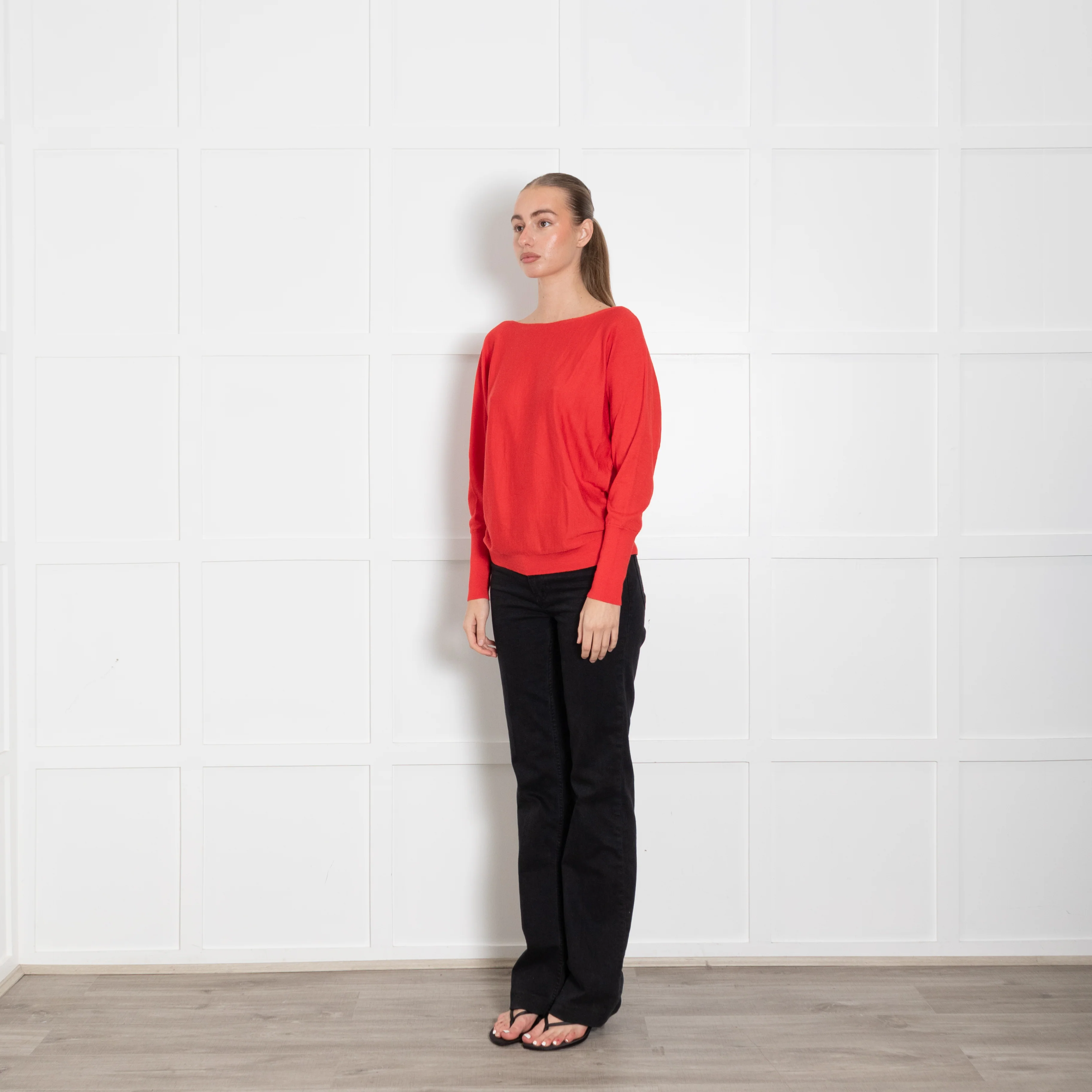 Lafayette 148 Red Wool Blend Fine Knit Sweater - Image 3